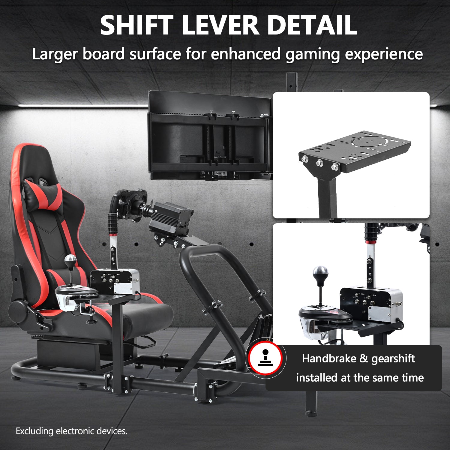 Minneer Racing Simulator Cockpit with Triple Monitor Stand and Red Seat Fit for Logitech/Thrustmaster/Fanatec T500RS TX G29 G920 G923 CSL-DD, Excludes steering wheel, pedals, monitor and gear shifter