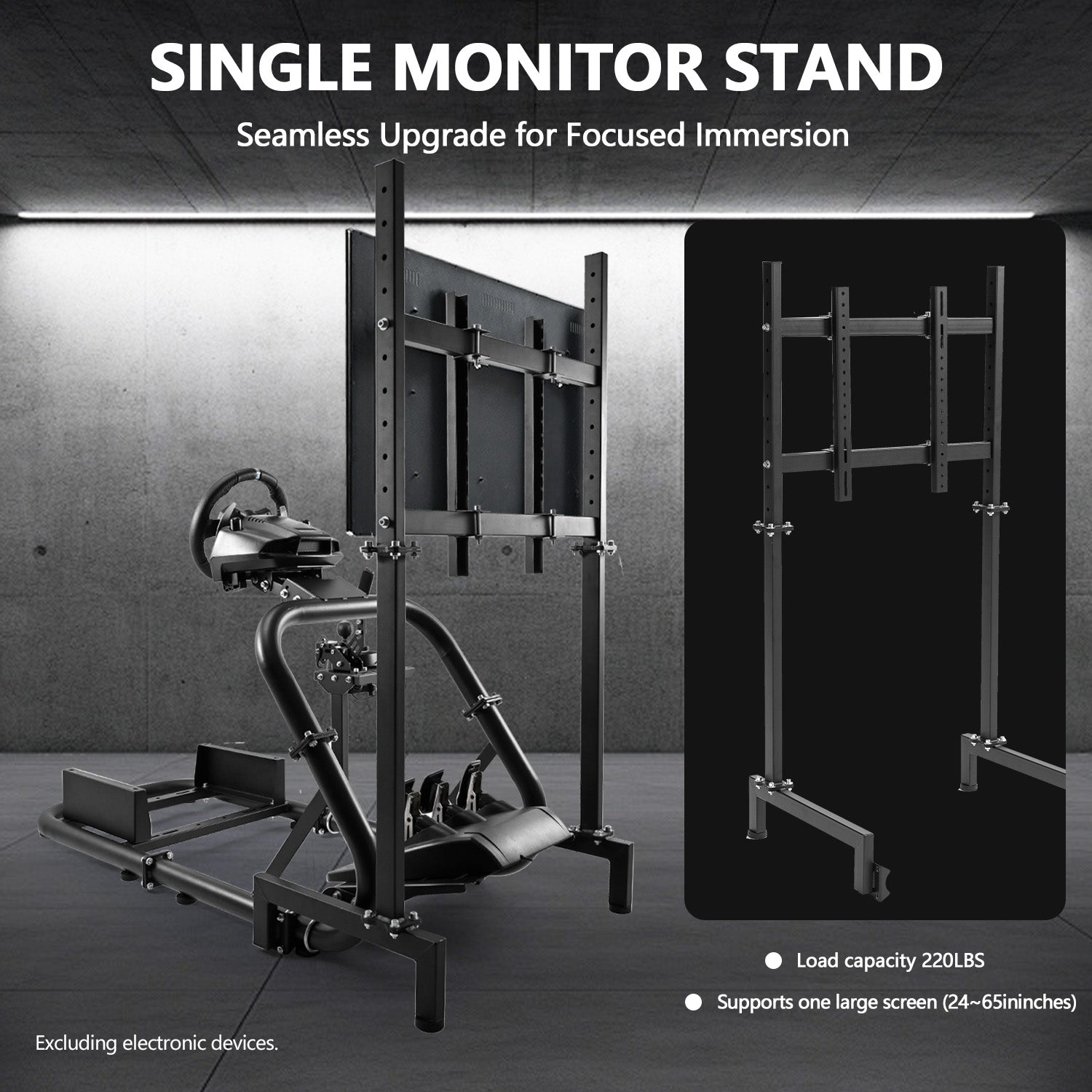 Minneer Racing Sim Mount with Monitor Stand Compatible with Logitech G29 G920, Thrustmaster T248, Fanatec, Professional Gaming Steering Wheel Mount, Seat, Steering Wheel and Foot Pedal Not Provided