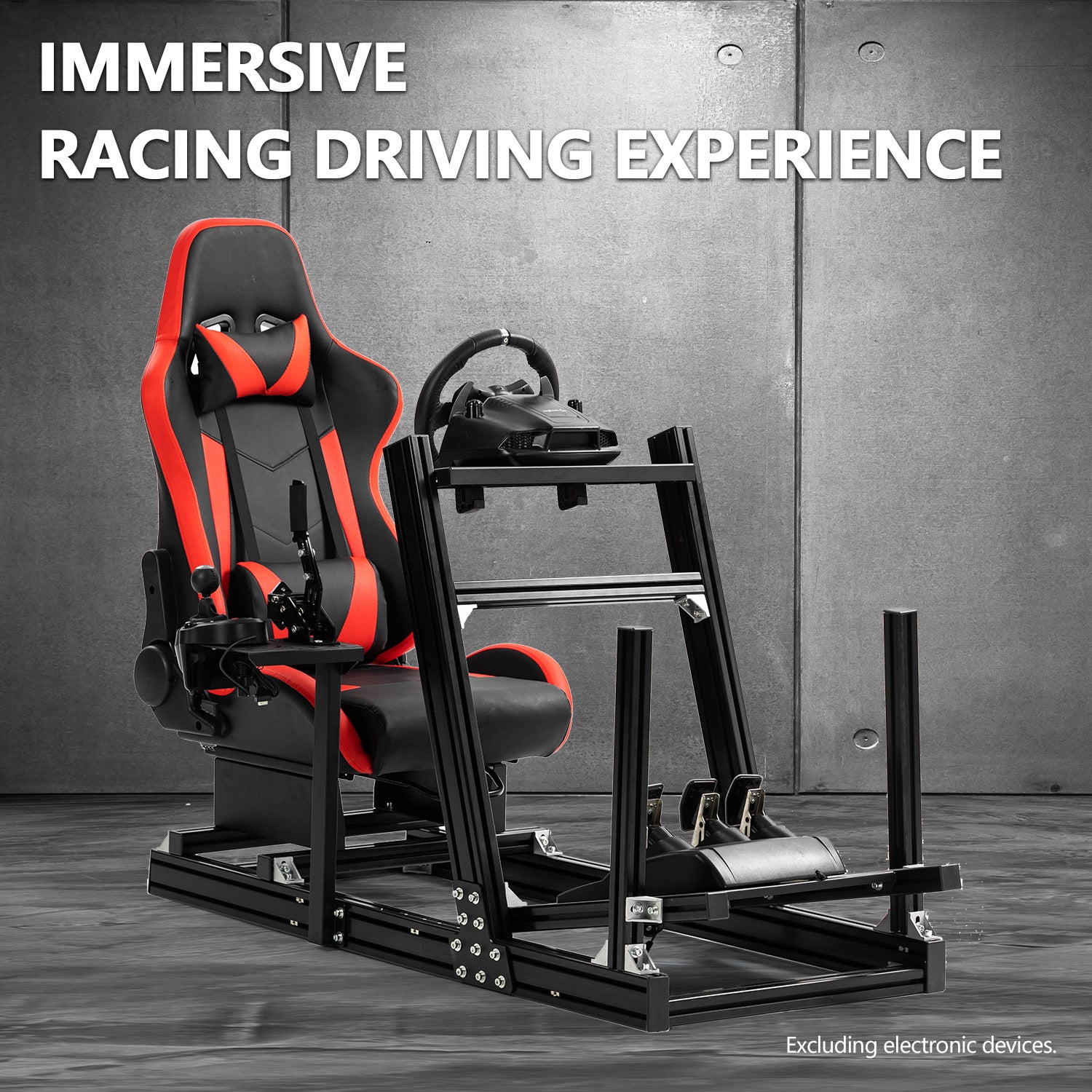 Minneer 4080 Aluminum Profile Racing Simulator Cockpit with Red Seat, Fully Adjustability, Fit for Logitech G920 & G923, Xbox, Thrustmaster T300Rs, Sim Frame 8040, without Steering Wheel, Pedals and Handbrak