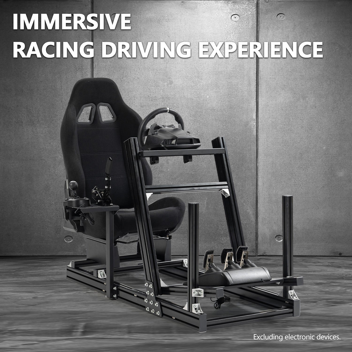 Minneer Racing Simulaor Cockpit 4080 Aluminum Profile with Black Seat , Unlimited Adjustment, Fit for Logitech/Thrustmaster/Fanatec/Moza G920,G923 ,No Handbrake,Pedals,Steering Wheel
