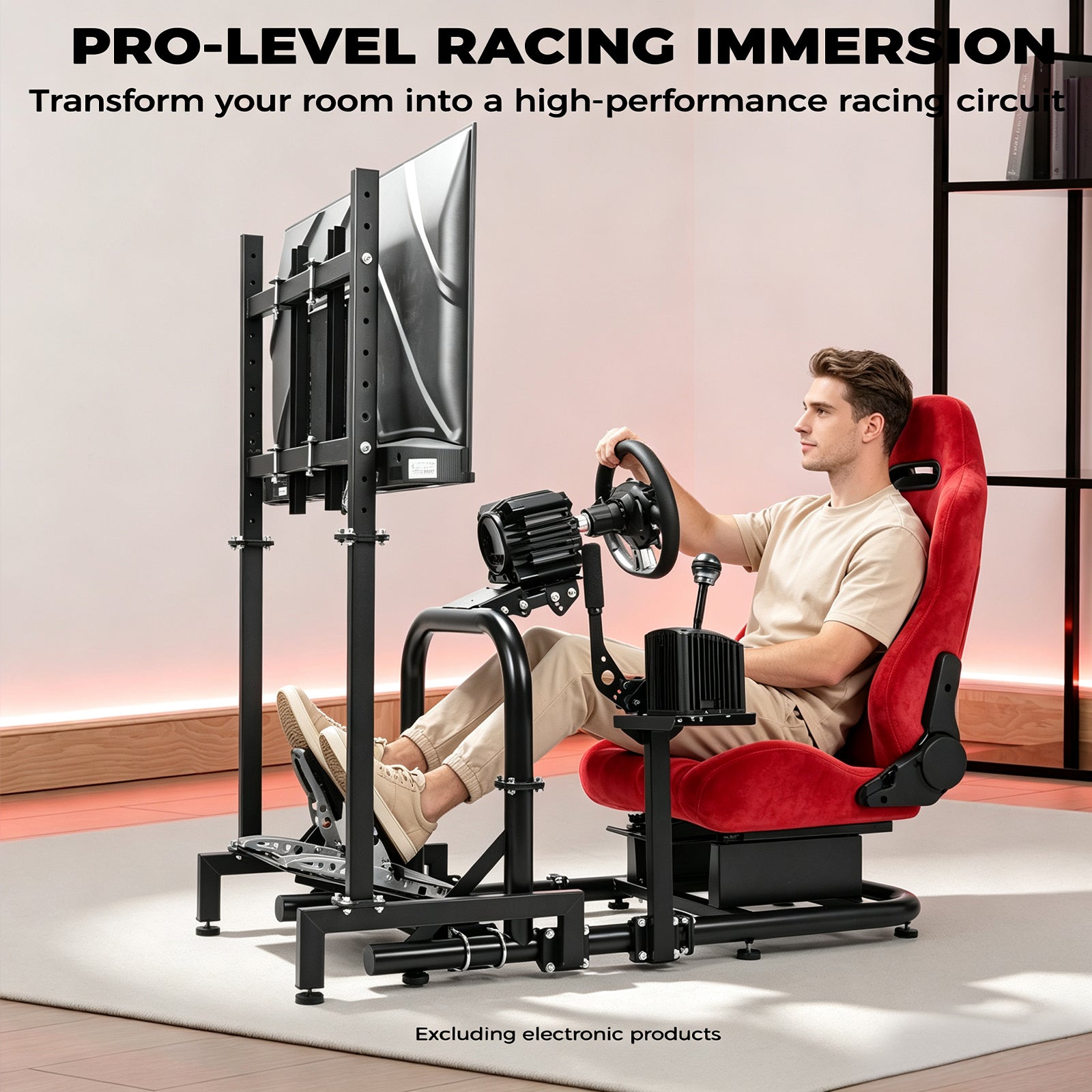 Minneer Stable Racing Simulator Cockpit with Red Suede Seat and Monitor Stand, Fit for Logitech G29 G920, for Thrustmaster T248 T300, for Fanatec, Racing Wheel Stand, Wheel Pedal Handbrake Not Included
