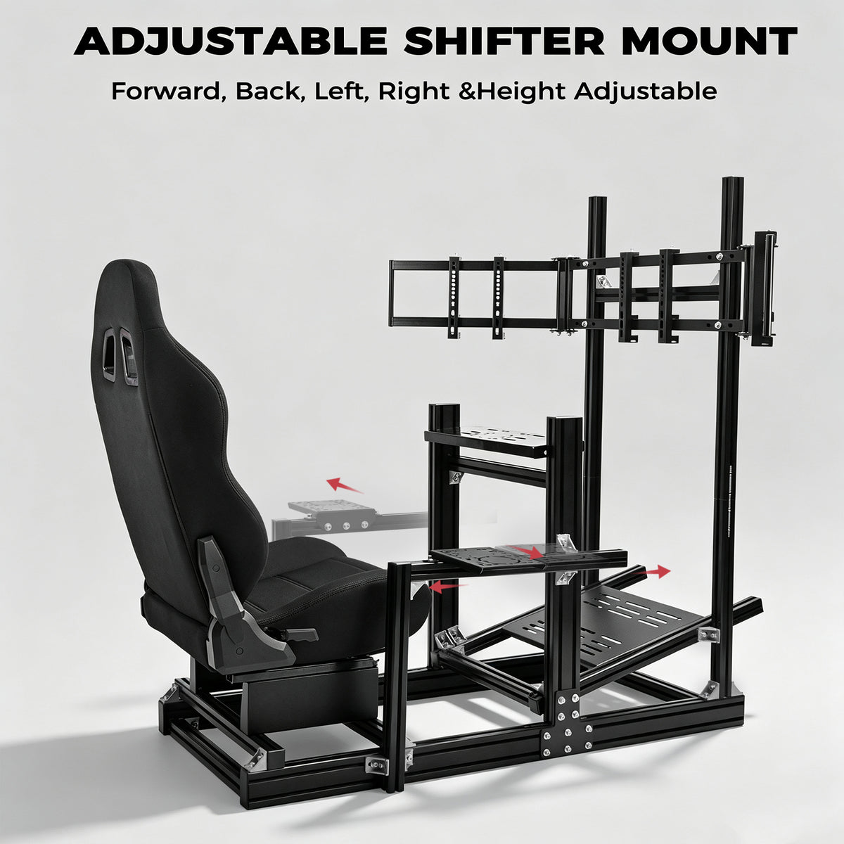 Minnee 4080 Aluminum Racing Simulator Cockpit with Black Seat and Triple Monitor stand, Fully Adjustability, Fit for Logitech, Thrustmaster, Fanatec G29 G920 T300, Not Include Steering Wheel,Pedals,Handbrake,Monitor