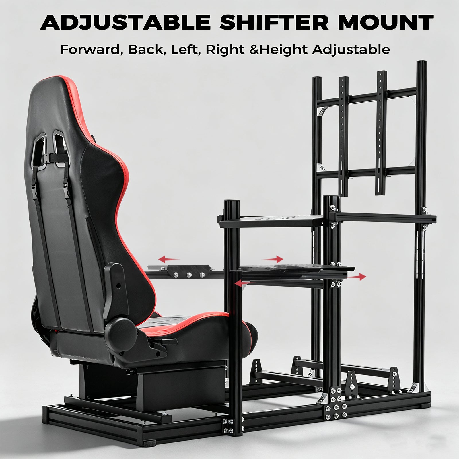 Minneer 3060 Racing Simulator Cockpit with Red Seat & TV Stand ,Ultra Strength & Rigidity, Fit for Logitech G29 G923, Sim frame 3060, Not Include Steering Wheel,Pedals,Handbrake