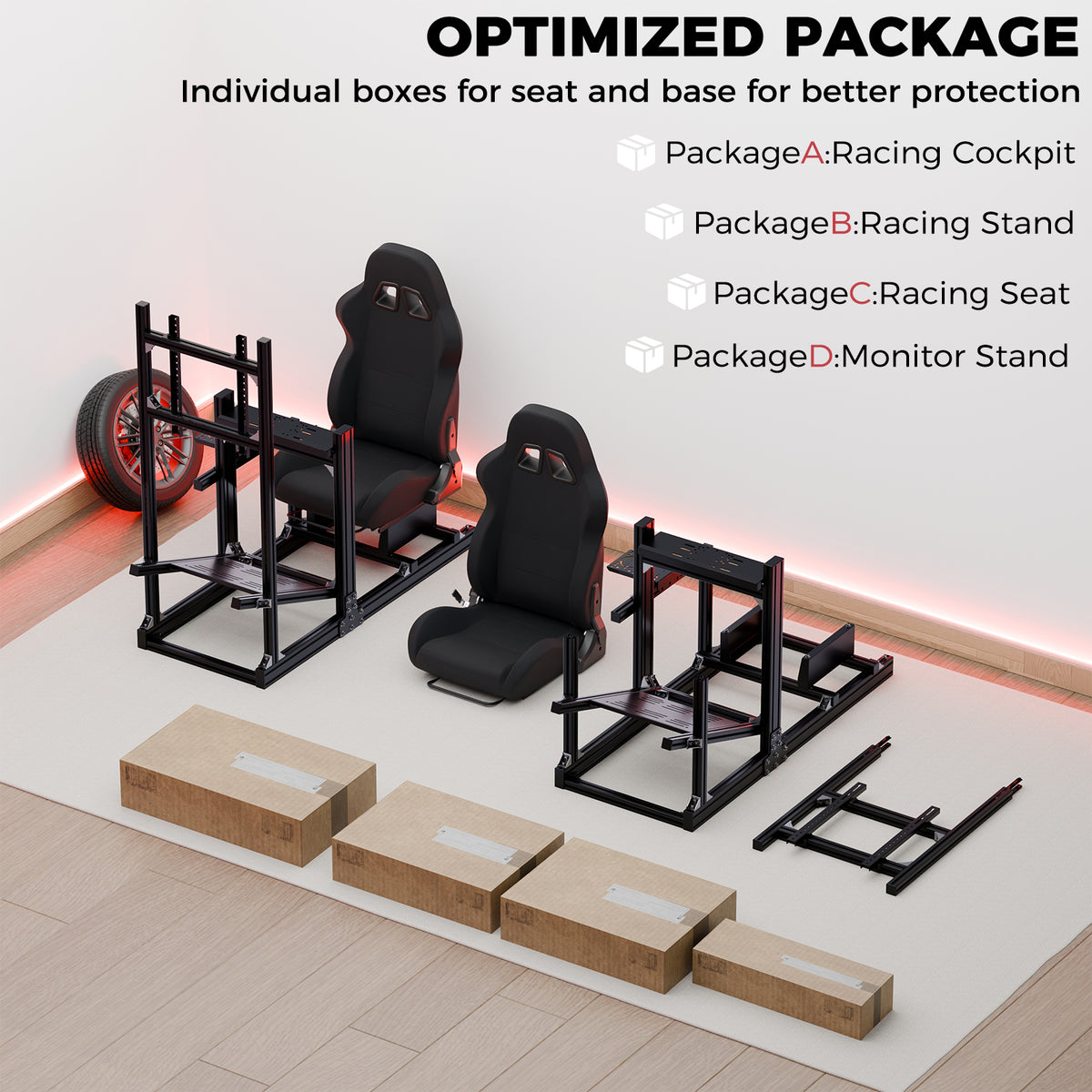 Minneer 4080 Aluminum Profile Racing Sim Cockpit with Black Seat and Monitor stand, Ultra Strength & Rigidity, Fit for Logitech,Thrustmaster, Fanatec G29 G923 T248, Not Include Steering Wheel,Pedals,Handbrake