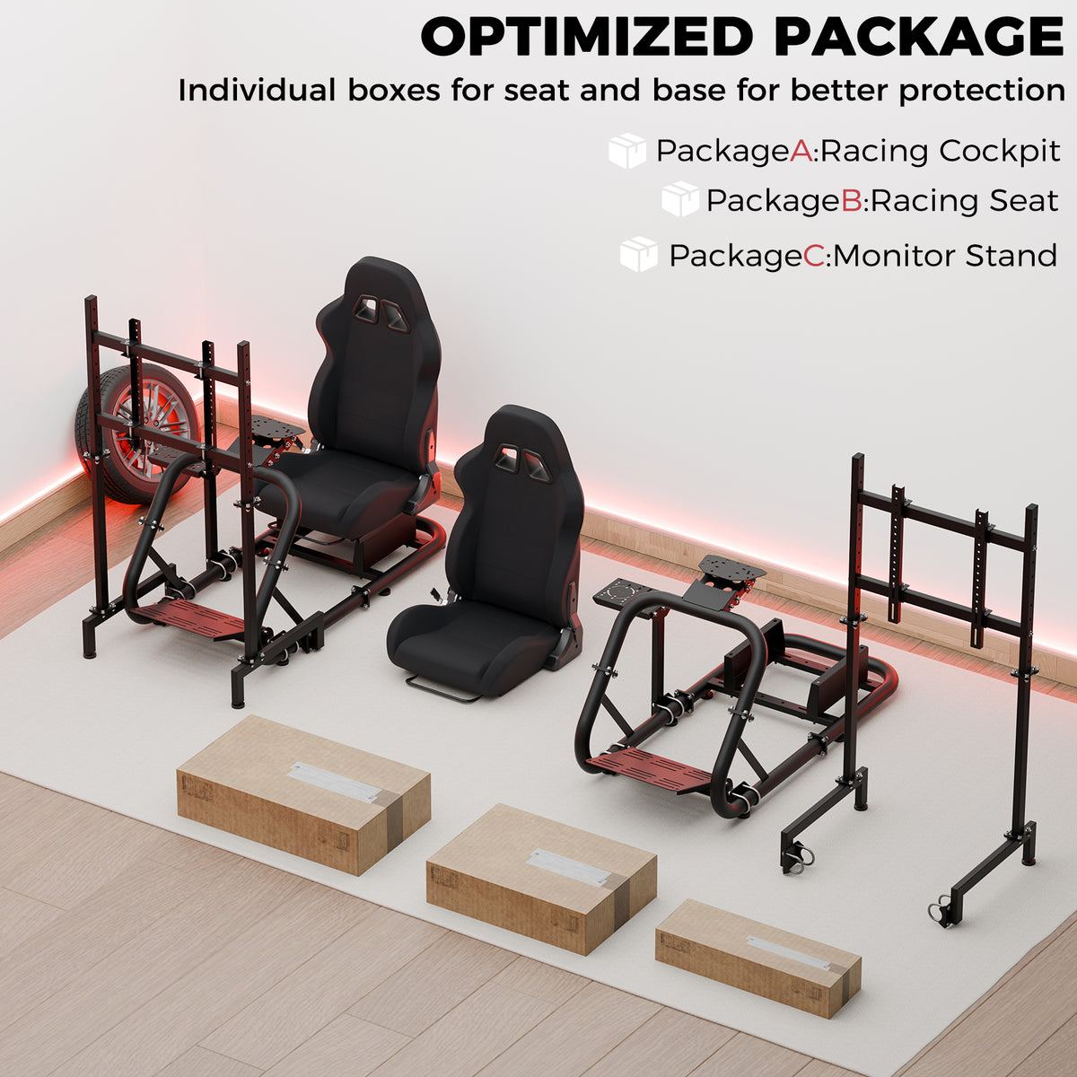 Minneer Immersive Racing Simulator Cockpit with Black Seat and TV Stand, Upgrade&Adjustable, Fit for Logitech/Fanatec/Thrustmaster G29 T248 T300, Steering Wheel Stand Not Included Wheel,Pedal & Handbrake