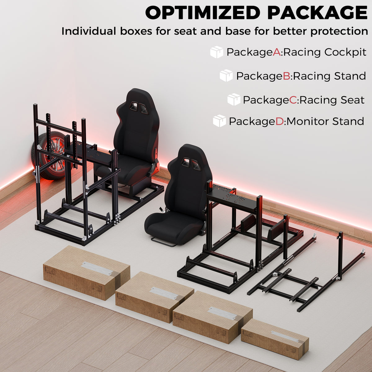 Minneer 3060 Racing Simulator Cockpit with Black Seat and TV Stand, Ultra Strength and Rigidity, Fits Logitech G29 G923, Analog Frame 3060, Steering Wheel, Pedals, and Hand Brake Not Included