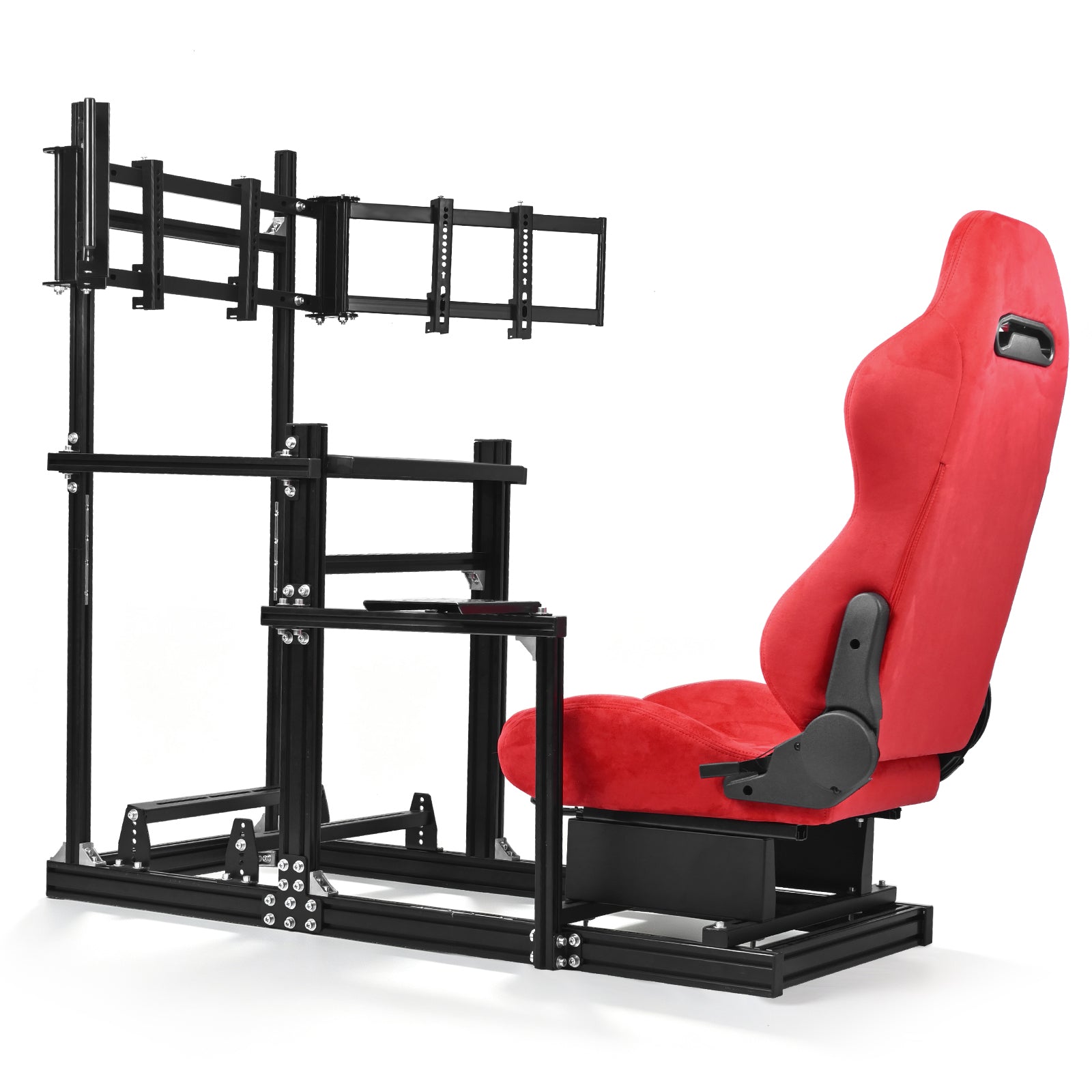 Minneer 3060&3030 Aluminium Racing Simulator Cockpit with Red Suede Seat, fit for Fanatec, for Logitech, for Thrustmaster, Racing Stand with Triple TV Mount, Steering Wheel and Pedals Not Include