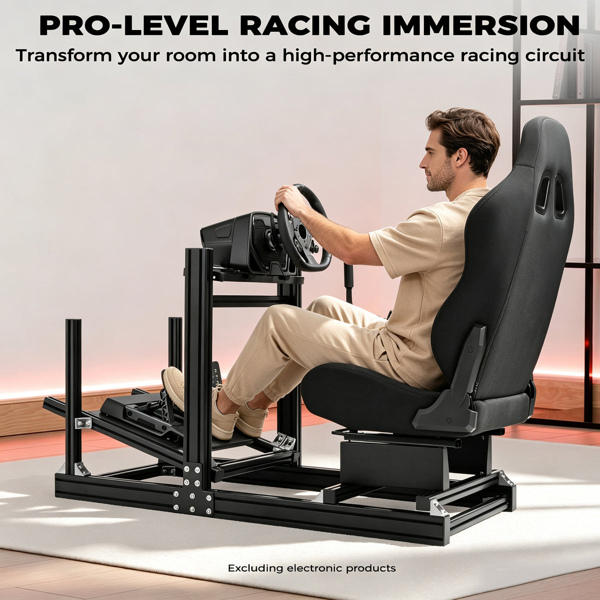 Minneer 4080 Aluminum Profile Racing Sim Cockpit with Black Seat, Ultra Strength & Rigidity, Fit for Logitech,Thrustmaster, Fanatec G29 G923 T248, Not Include Steering Wheel,Pedals,Handbrake