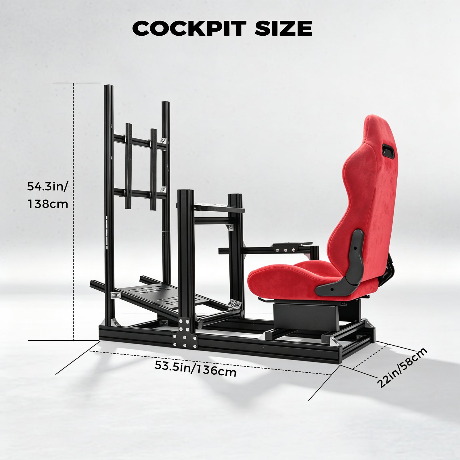 Minneer Racing Simulator Cockpit with Red Suede Seat and Monitor Stand, Fit for Logitech G29 G920 G923, for Thrustmaster, for Fanatec T128, Adjustable Steering Wheel Stand, Not Included Wheel,Pedals and Shifter