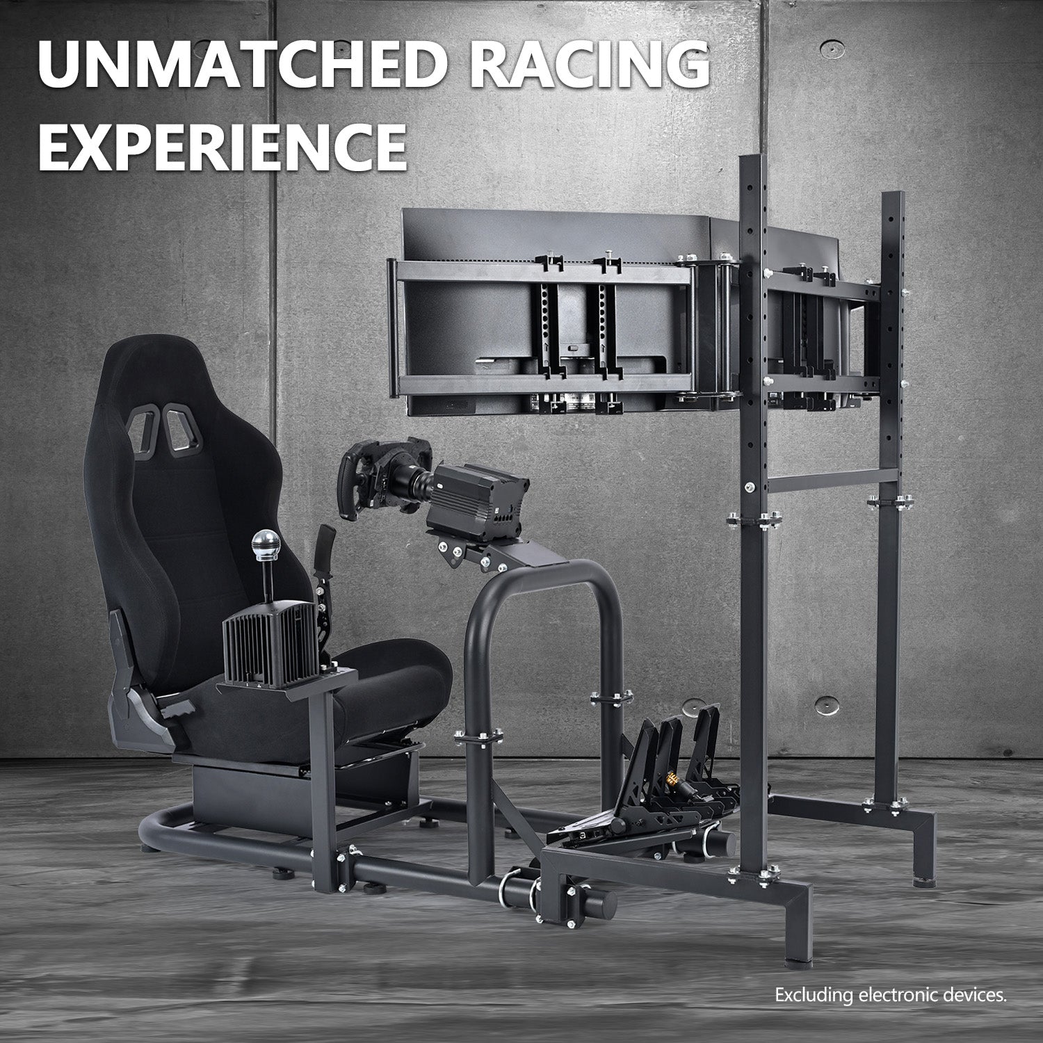 Minneer Racing Sim Cockpit with Triple Monitor Stand and Black Seat, Wide Compatibility, Fit for Logitech,Thrustmaster, Fanatec G29 G923 T248, Not Include Steering Wheel,Pedals,Handbrake