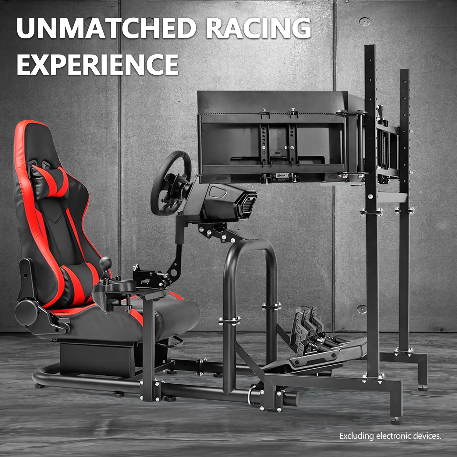 Minneer Racing Sim Cockpit with Triple Monitor Stand and Red Seat, Wide Compatibility, Fit for Logitech,Thrustmaster, Fanatec G29 G923 T248, Not Include Steering Wheel,Pedals,Handbrake