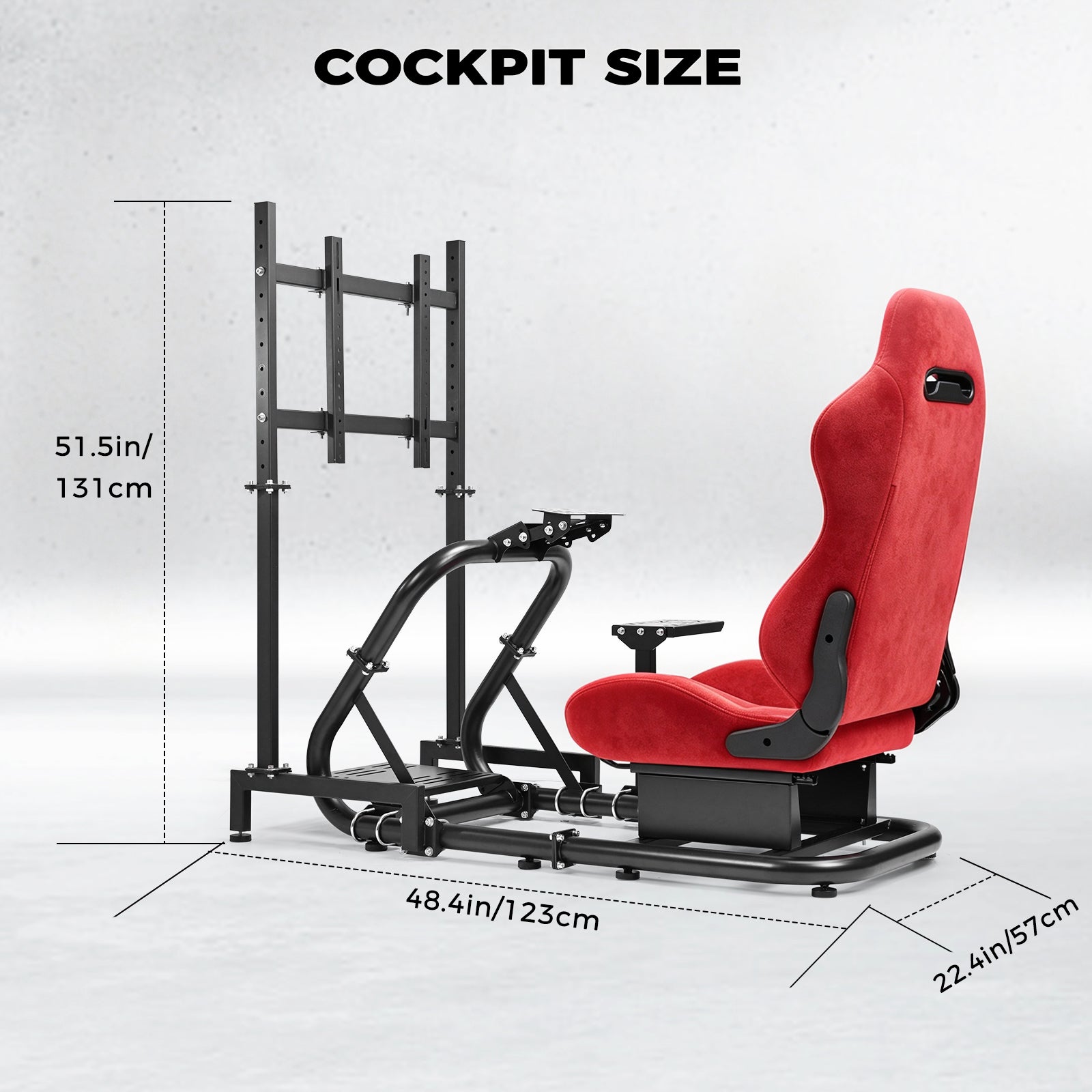 Minneer Racing Steering Wheel Stand with Red Suede Seat and Monitor Stand, Fit for Logitech G29 G920, for Thrustmaster T248, for Fanatec, Gaming Simulator Cockpit, Not Include Wheel, Pedal and Handbrake