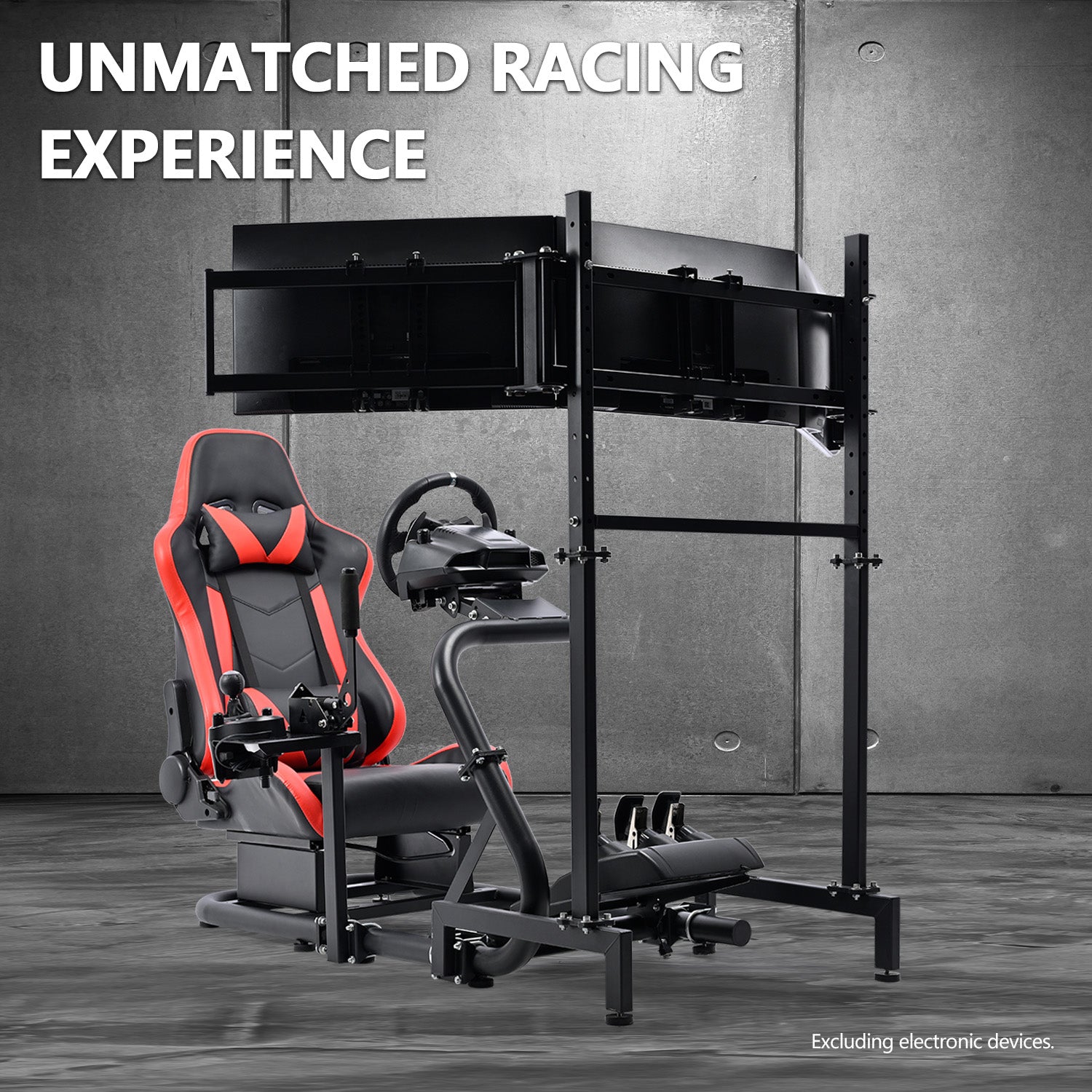 Minneer Racing Sim Cockpit with Red Seat and Triple Monitor Stand, Wide Compatibility, Fit for Logitech G29 G923, for Thrustmaster T248, Not Include Steering Wheel,Pedals,Handbrake