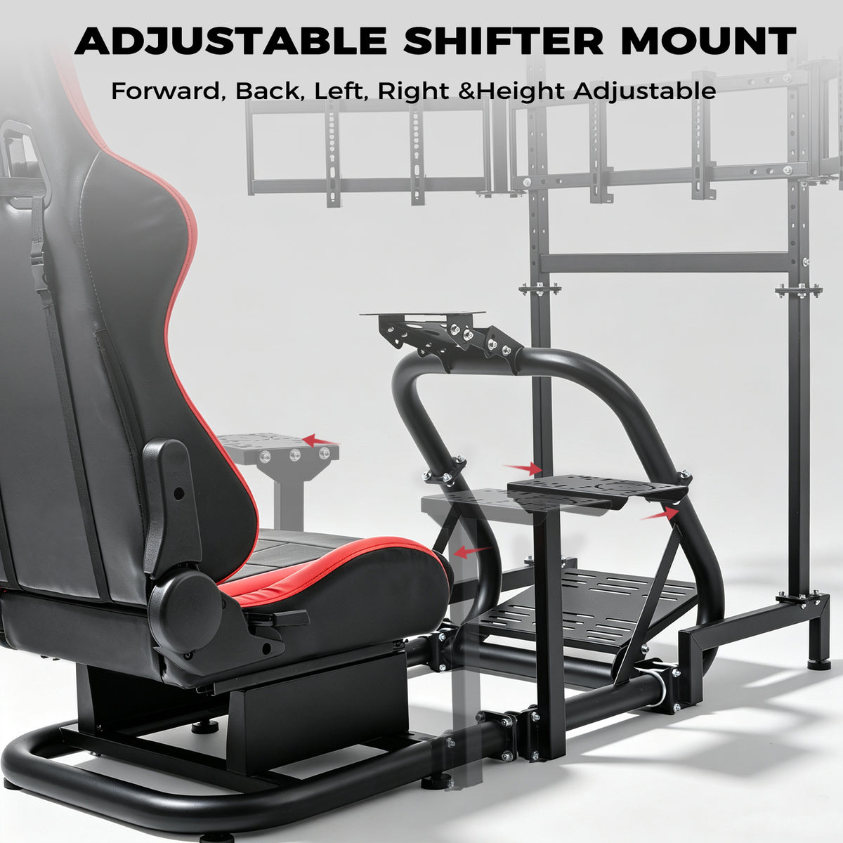 Minneer Racing Simulator Cockpit with Triple Monitor Stand and Red Seat Fit for Logitech/Thrustmaster/Fanatec T500RS TX G29 G920 G923 CSL-DD, Excludes steering wheel, pedals, monitor and gear shifter