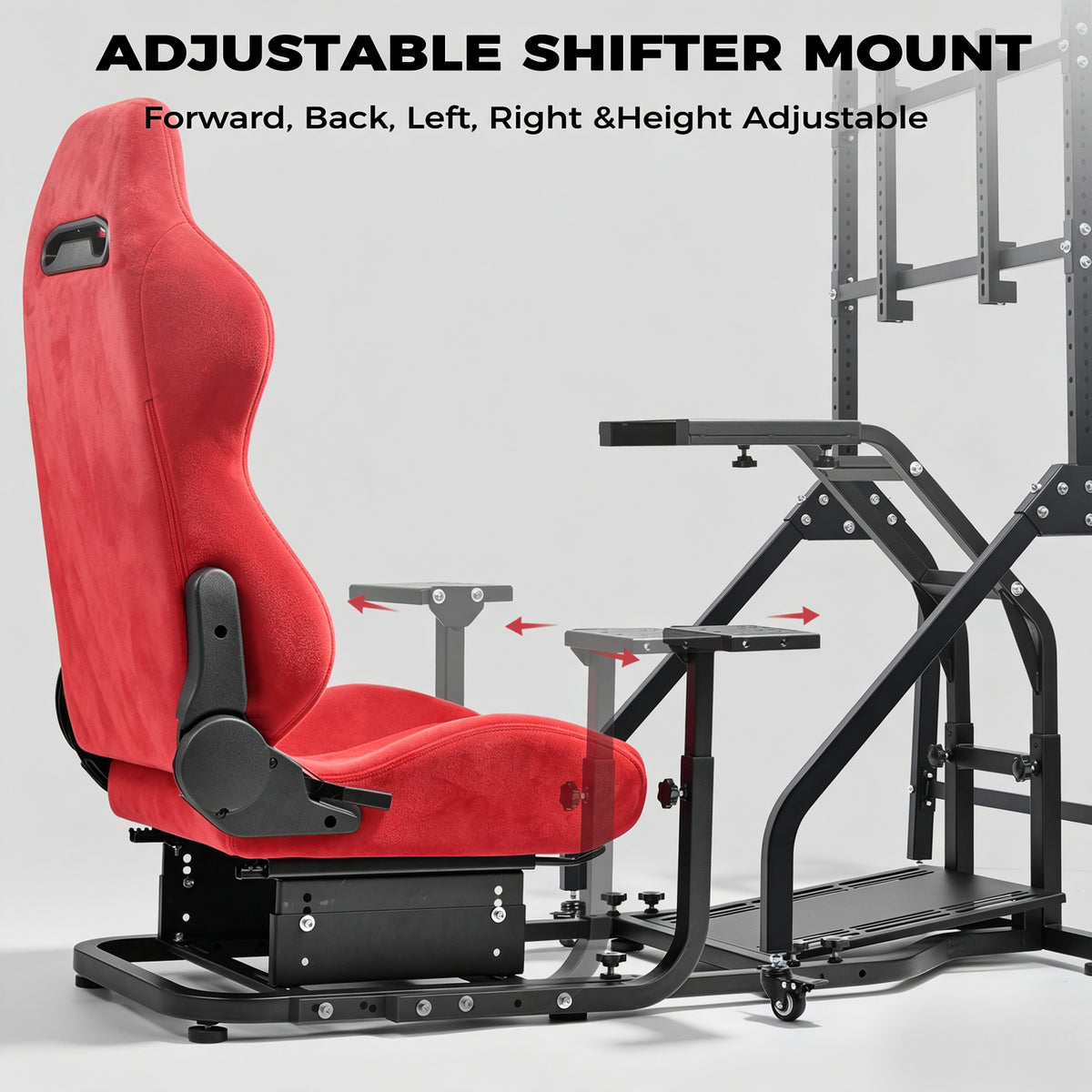Minneer Adjustable Racing Simulator Cockpit with Red Suede Seats and Movable Monitor Stand, Fit for Logitech G Pro, for Thrustmaster T818, for Fanatec CSLDD, Electronics not included