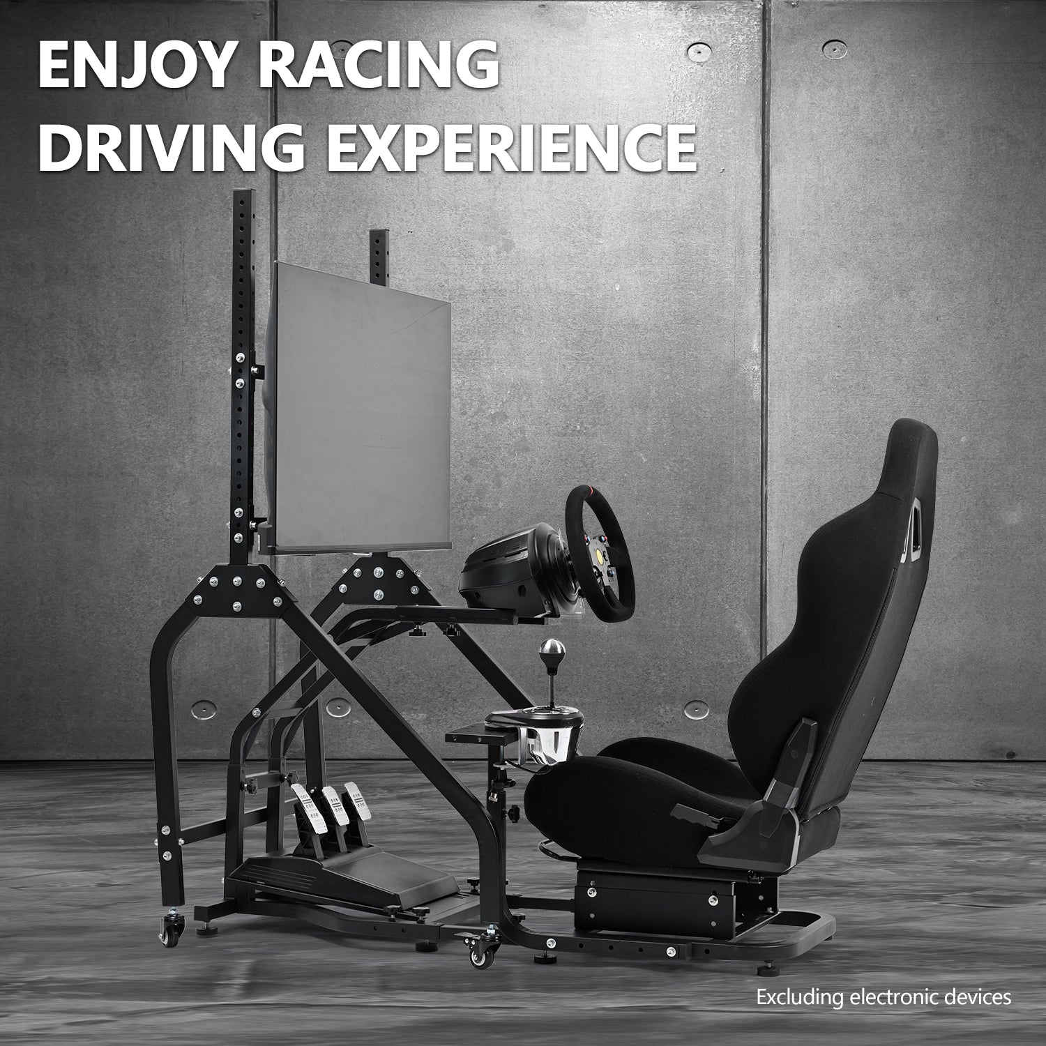 Minneer Driving Simulator Cockpit with Movable Monitor Stand and Adjustable Seat Fit for Logitech G29 G923 G920 /Thrustmaster T80 T150 T248,Seat, Steering Wheel, Monitor and Foot Pedal Not Provided