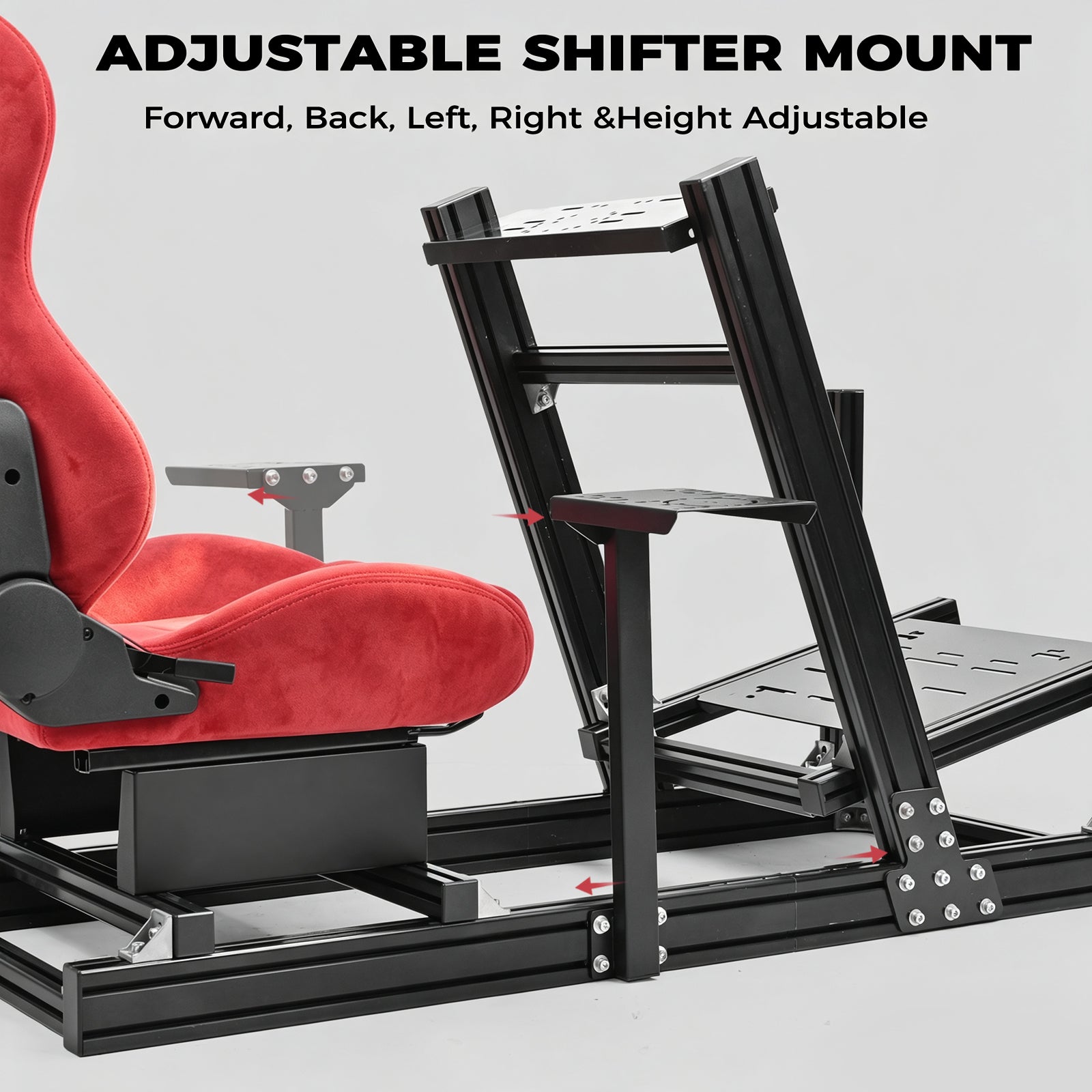 Minneer Racing Simulator Stand With Red Suede Seat, Cockpit Made Of 8040 Aluminum Profiles, Compatible With Fanatec, Moza, Logitech, And Thrustmaster Direct-Drive Steering Wheels; Does Not Include Steering Wheel, Pedals, Or Handbrake.