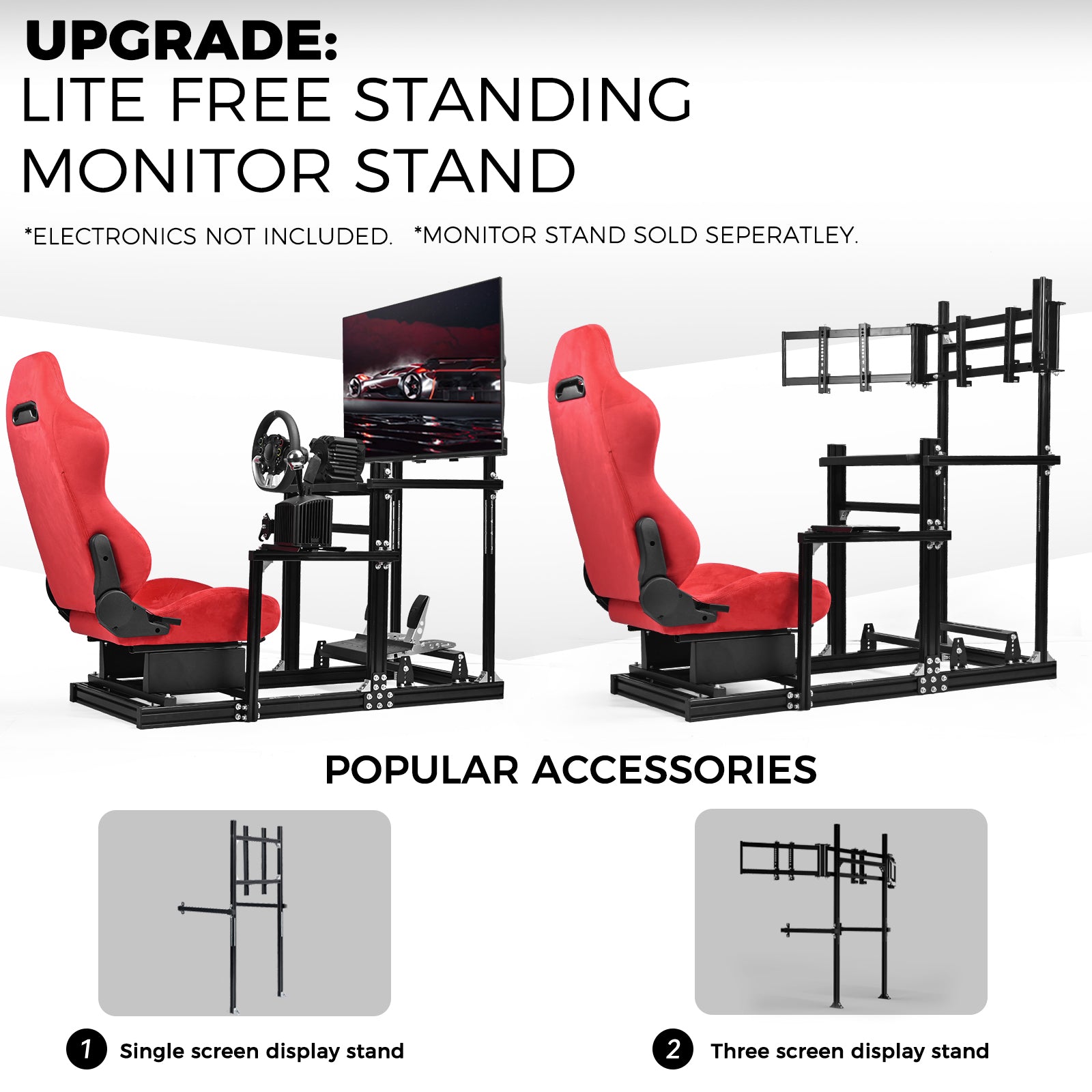 Minneer 3060&3030 Aluminium Racing Simulator Cockpit, fit for Fanatec, for Logitech, for Thrustmaster, Racing Stand with Red Suede Seat, Steering Wheel and Pedals Not Include