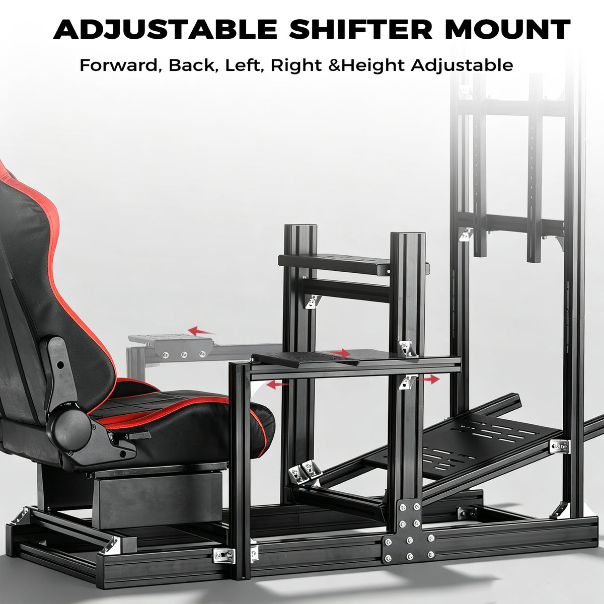 Minneer 4080 Aluminium Profile Racing Sim Cockpit with Red Seat and Monitor Stand, Fully Adjustability, Fit for Logitech,Thrustmaster, Fanatec G29 G923 T248, Not Include Steering Wheel,Pedals,Handbrake
