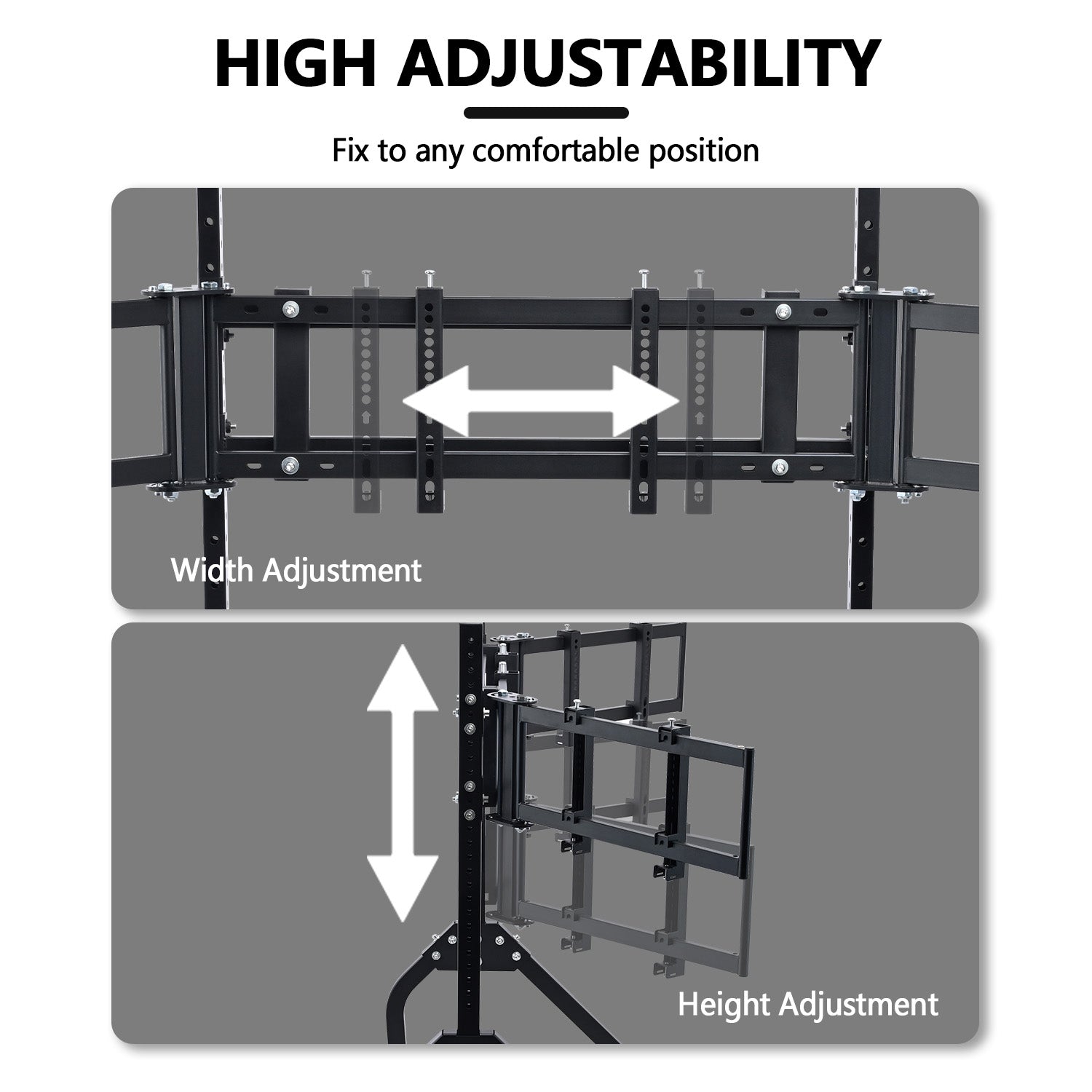 Minneer Triple Monitor Stand with Brake Casters , Ergonomic Height/Tilt/Spacing Adjustment for 27 to 32 inch Monitors , Gaming Workstation Setup