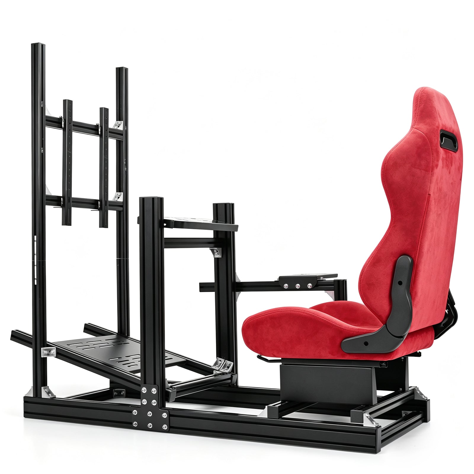 Minneer Racing Simulator Cockpit with Red Suede Seat and Monitor Stand, Fit for Logitech G29 G920 G923, for Thrustmaster, for Fanatec T128, Adjustable Steering Wheel Stand, Not Included Wheel,Pedals and Shifter