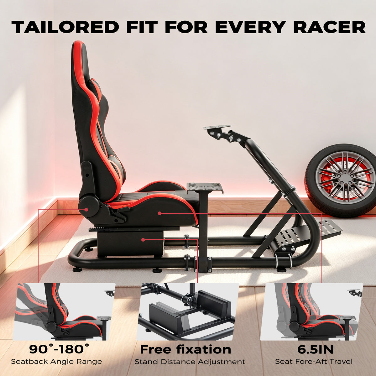 Minneer Racing Simulator Cockpit Pro with Seat Professional Sim Racing Wheel Frame Large Round Tube Fully Adjustable without Pedal Wheel and Handbrake