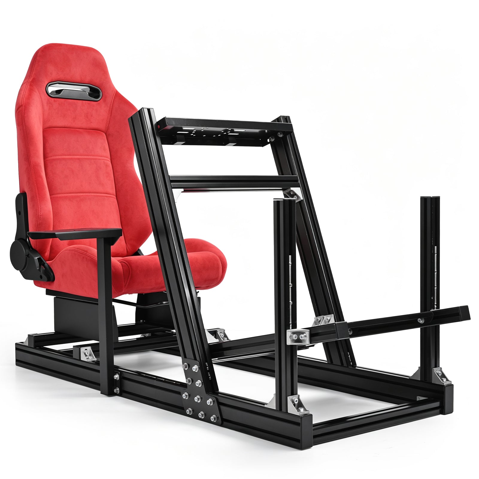Minneer Racing Simulator Stand With Red Suede Seat, Cockpit Made Of 8040 Aluminum Profiles, Compatible With Fanatec, Moza, Logitech, And Thrustmaster Direct-Drive Steering Wheels; Does Not Include Steering Wheel, Pedals, Or Handbrake.