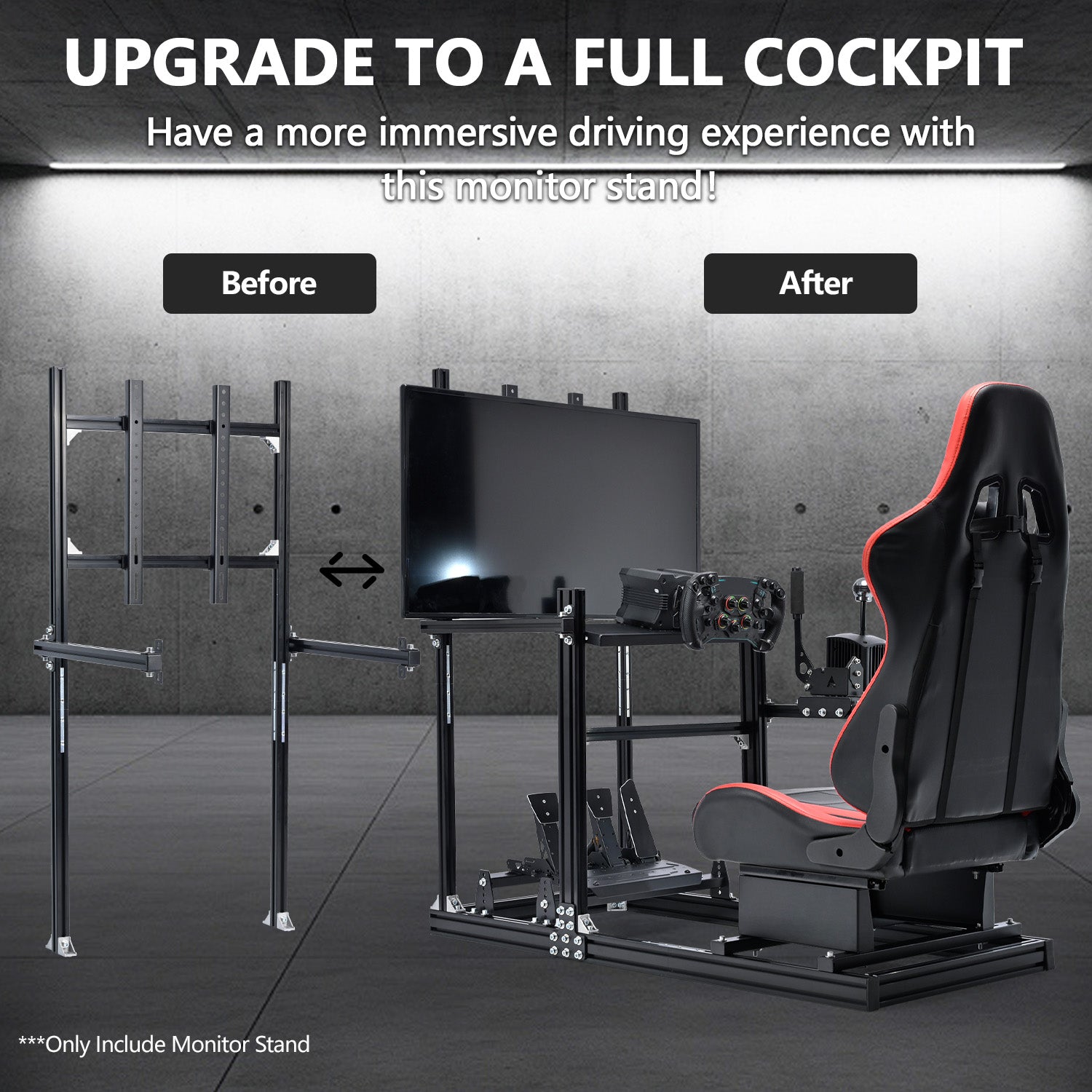 Minneer Racing Simulator Cockpit Monitor Stand Fit for Logitech/Thrustmaster/Fanatec G29/G923/T248 Only Suitable 3060 Aluminum Racing Cockpit Without Wheel,Pedal