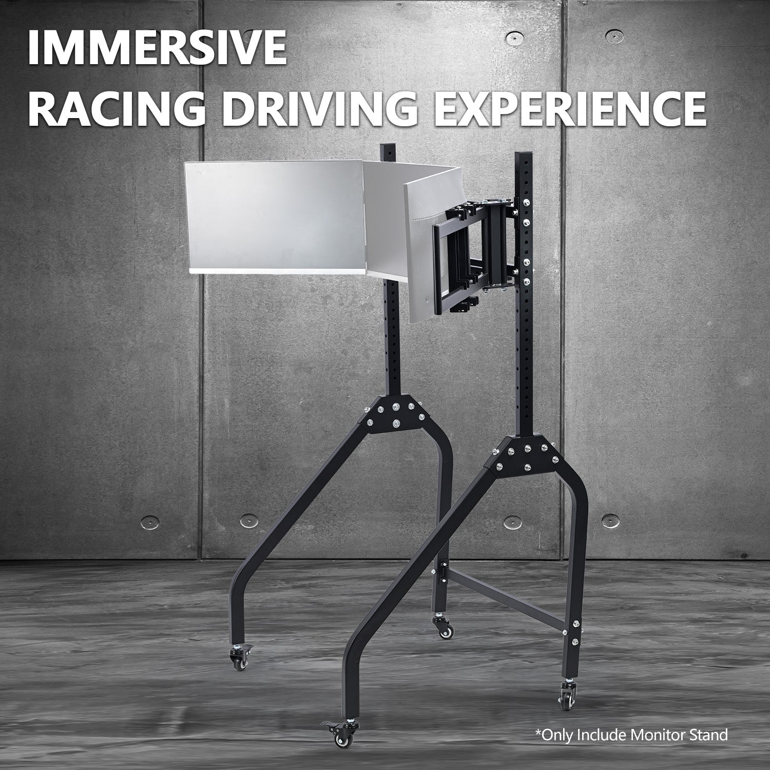 Minneer Triple Monitor Stand with Brake Casters , Ergonomic Height/Tilt/Spacing Adjustment for 27 to 32 inch Monitors , Gaming Workstation Setup