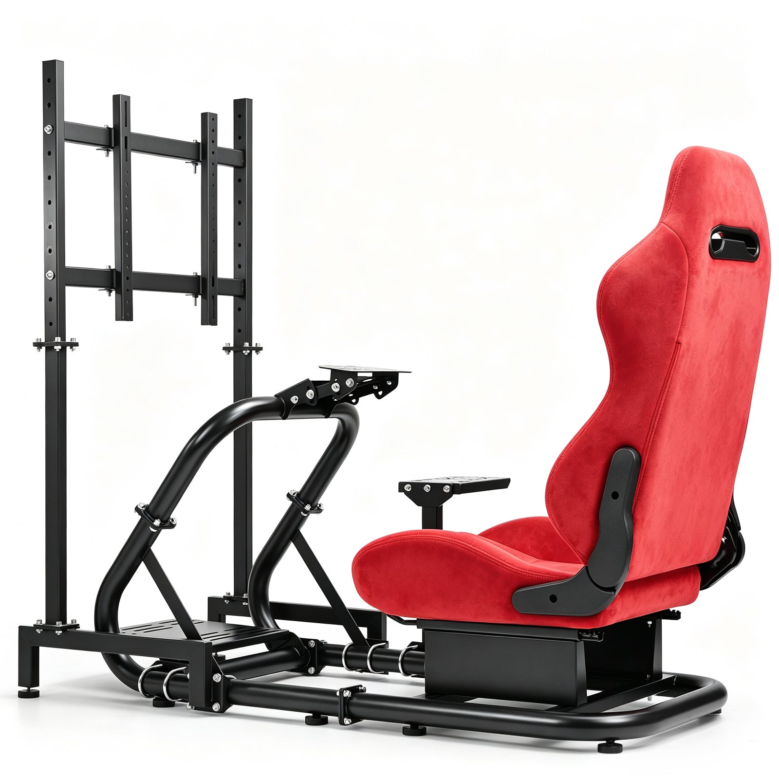 Minneer Racing Steering Wheel Stand with Red Suede Seat and Monitor Stand, Fit for Logitech G29 G920, for Thrustmaster T248, for Fanatec, Gaming Simulator Cockpit, Not Include Wheel, Pedal and Handbrake