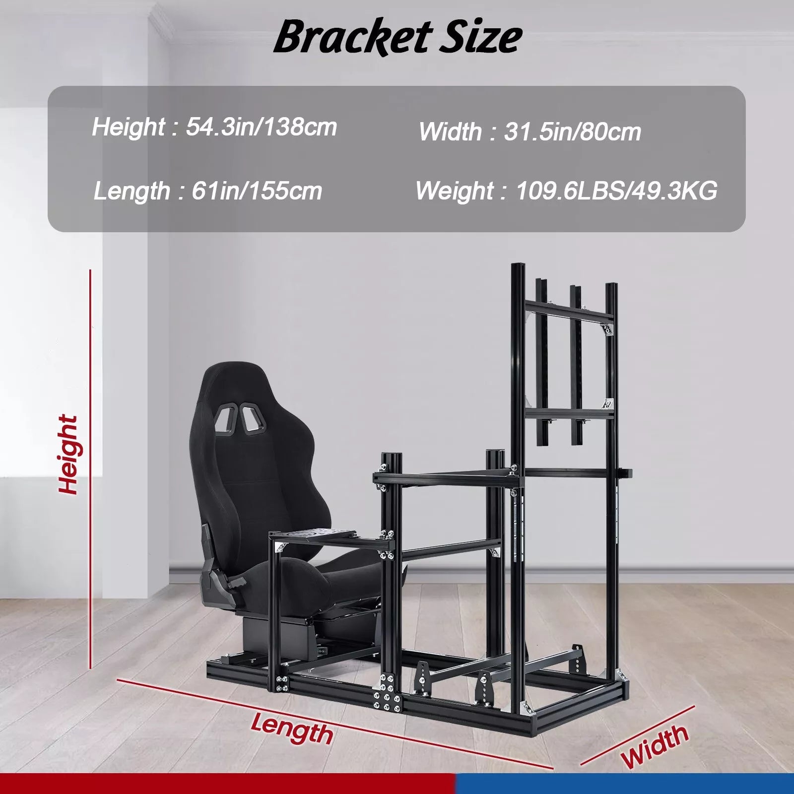 Minneer Racing Simulator Cockpit with Black Seat & TV Stand Fit Logitech