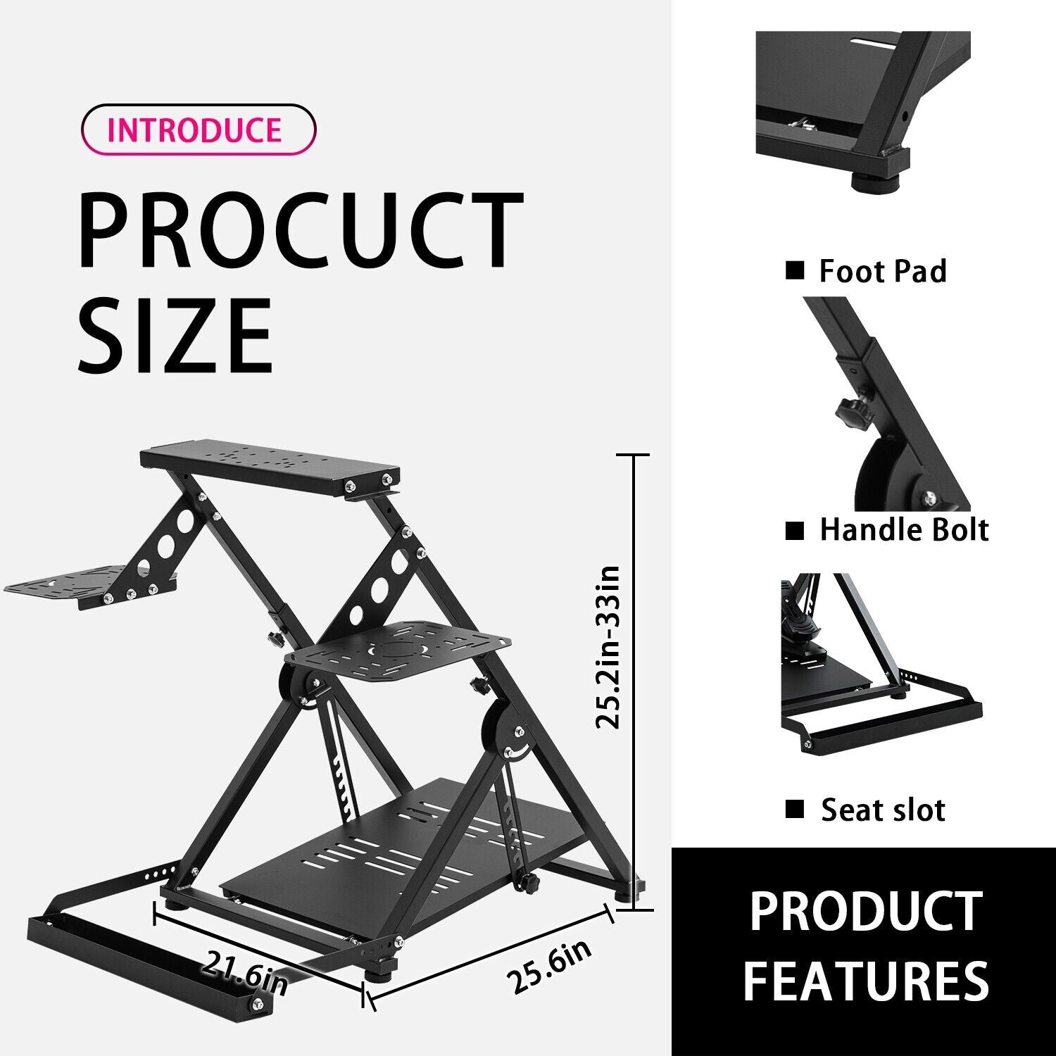 Minneer Foldable Flight Racing Wheel Stand with Seat Slot Fit Logitech X52 Thrustmaster