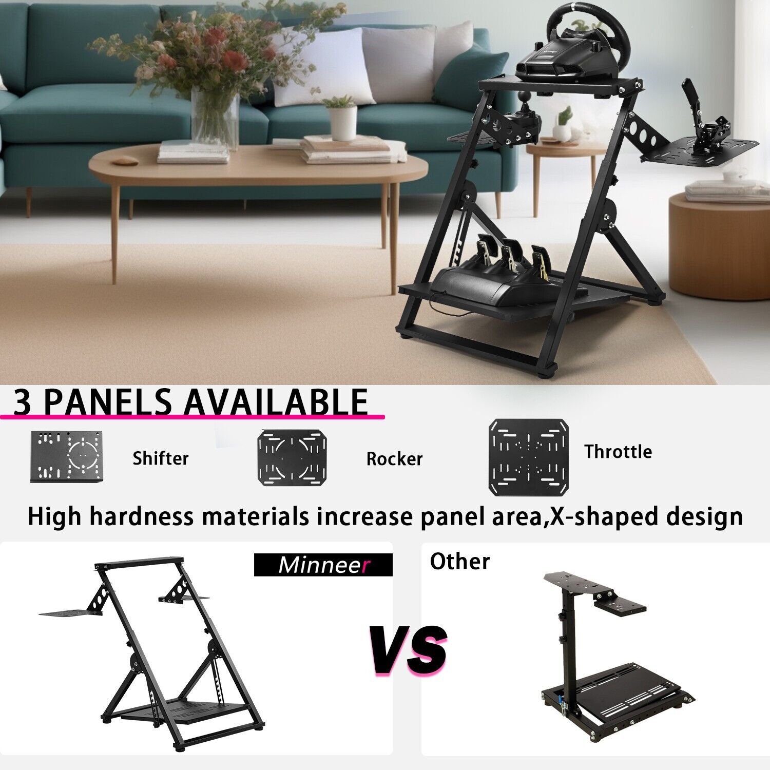 Minneer Foldable Flight Racing Wheel Stand Fit Logitch X52 X56 Thrustmaster HotasWarth A10C