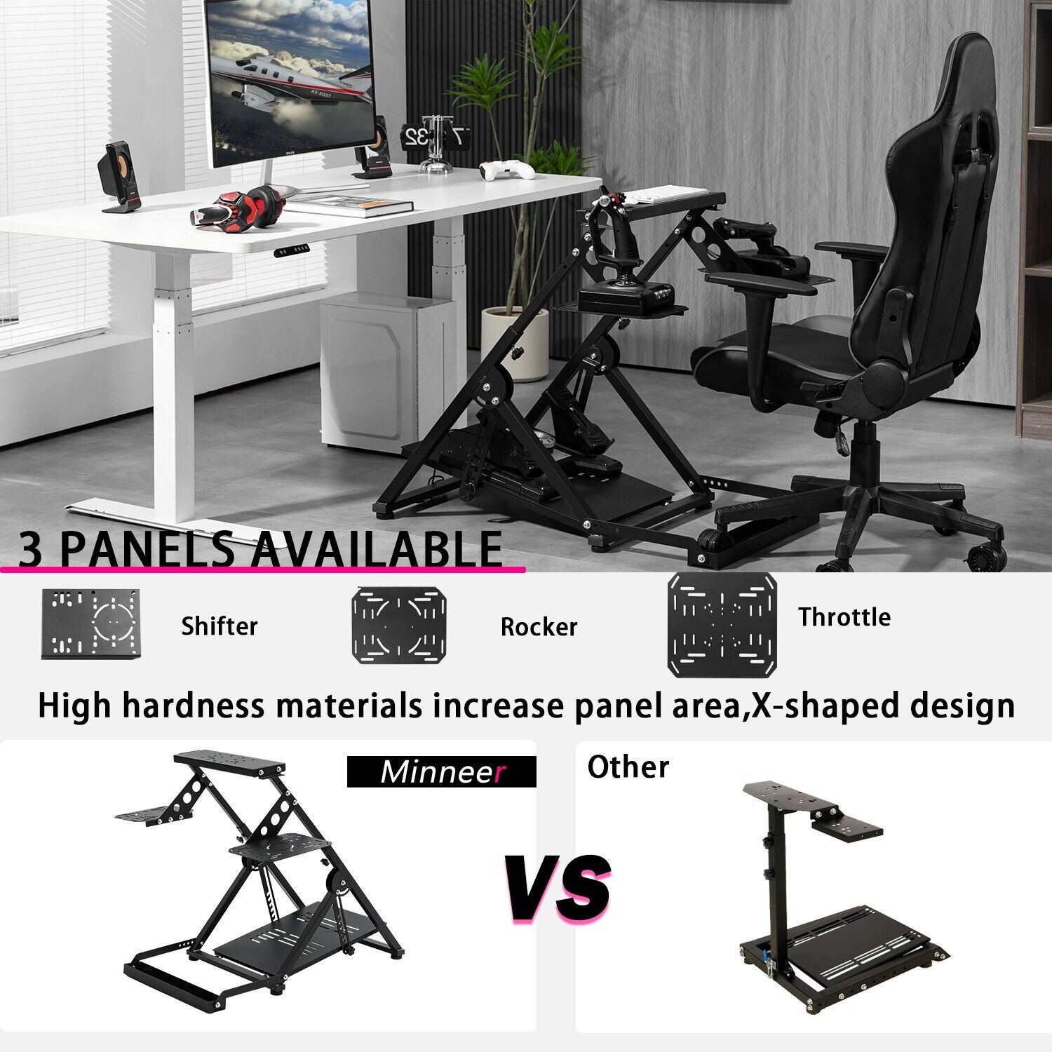 Minneer Foldable Flight Racing Wheel Stand with Seat Slot Fit Logitech X52 Thrustmaster