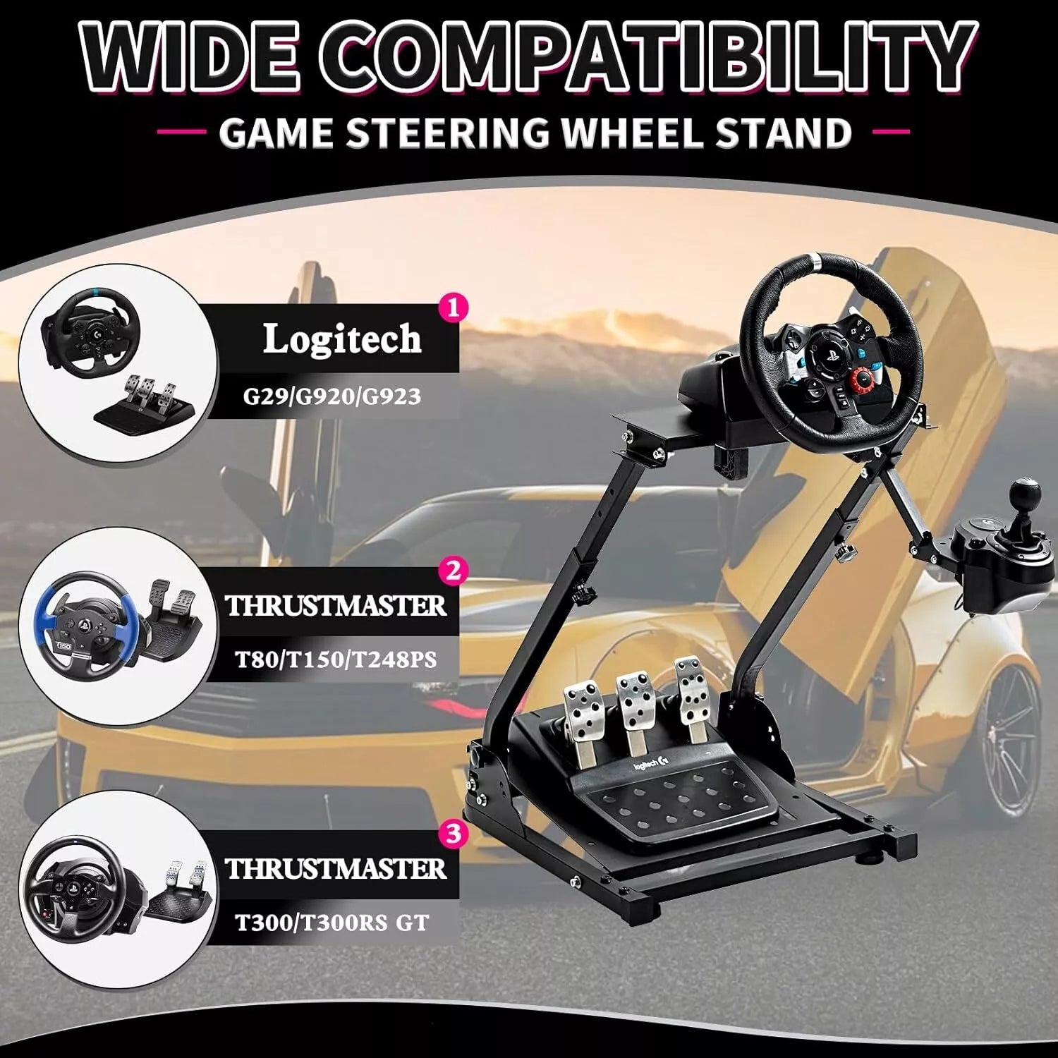 Minneer Foldable Racing Steering Wheel Stand Fit Logitech G29 G920 G923 Xbox PC