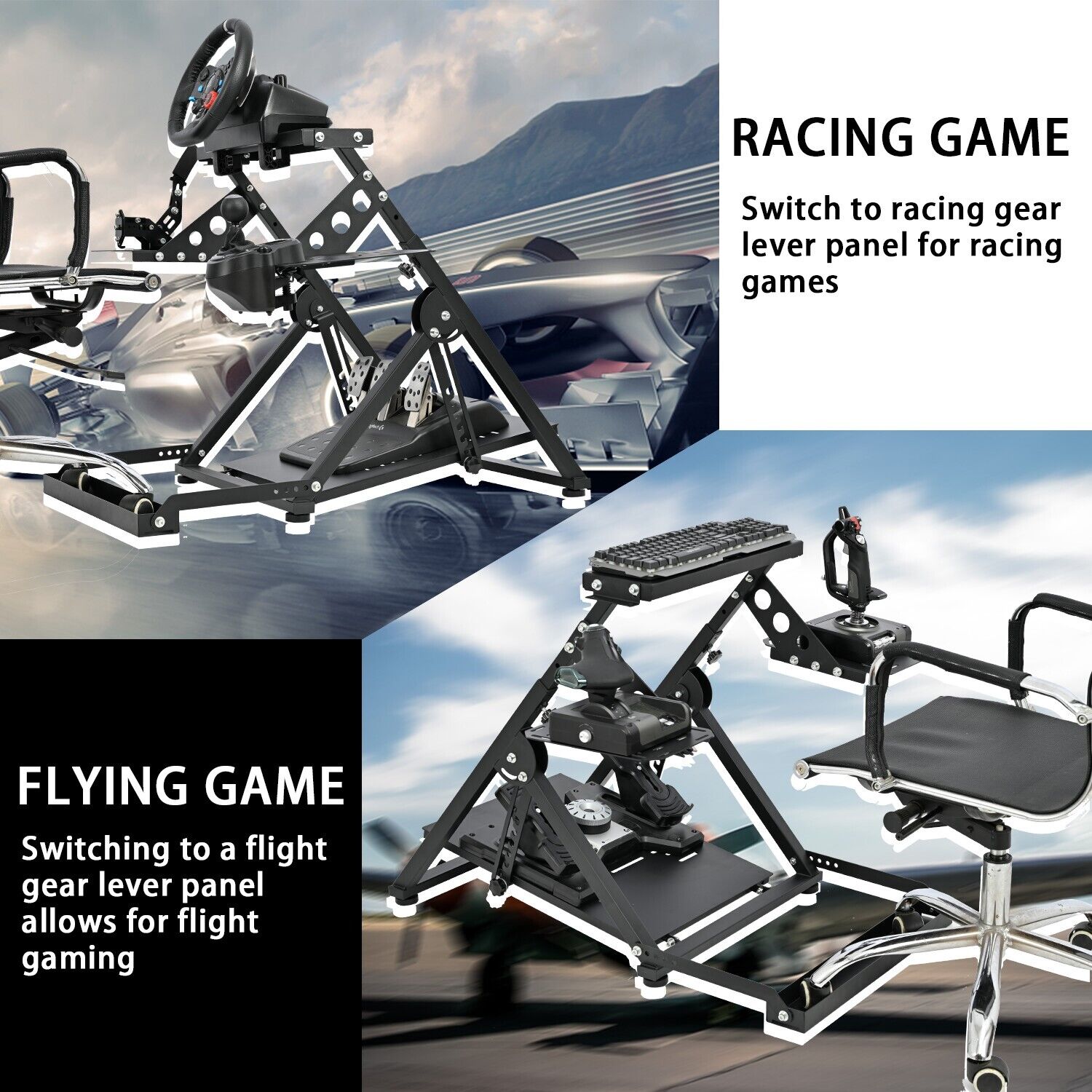 Minneer Foldable Flight Racing Wheel Stand with Seat Slot Fit Logitech X52 Thrustmaster