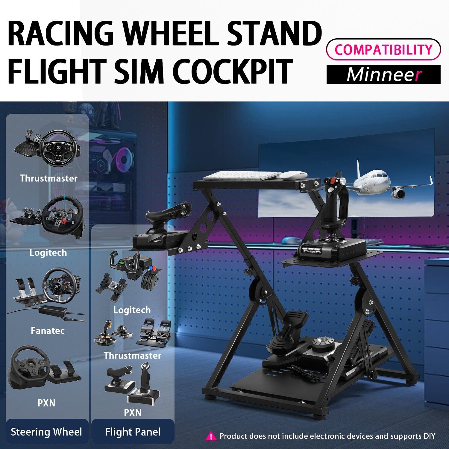 Minneer Foldable Flight Racing Wheel Stand Fit Logitch X52 X56 Thrustmaster HotasWarth A10C