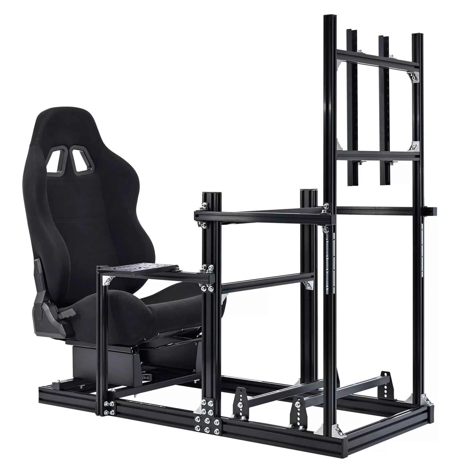 Minneer Racing Simulator Cockpit with Black Seat & TV Stand Fit Logitech