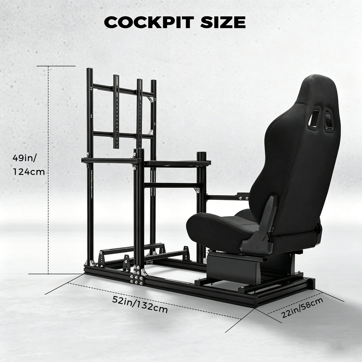 Minneer 3060 Racing Simulator Cockpit with Black Seat and TV Stand, Ultra Strength and Rigidity, Fits Logitech G29 G923, Analog Frame 3060, Steering Wheel, Pedals, and Hand Brake Not Included