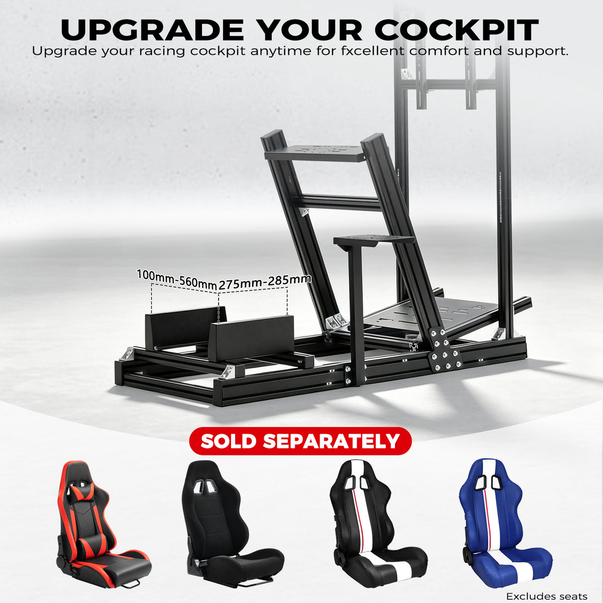 Minneer 4080 Aluminum Profile Racing Simulator Cockpit with Monitor Stand , Unlimited Adjustment, Fit for Thrustmaster, Fanatec, Moza, Logitech G29 GPro, Sim Frame 8040,Not Include Steering,TV,Wheel,Pedals,Handbrake