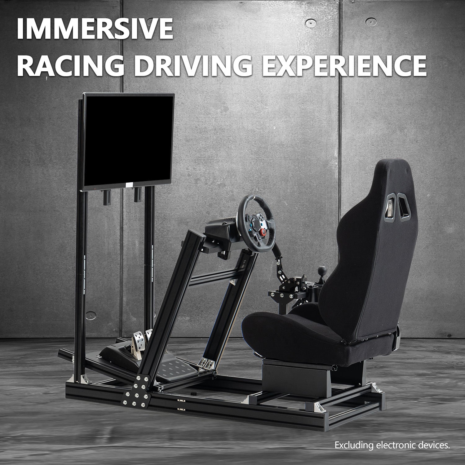 Minneer 4080 Aluminum Profile Racing Simulator Cockpit with Red Seat and Monitor Stand, Fully Adjustability, Fit for Logitech G920 & G923, Xbox, Thrustmaster T300Rs, Sim Frame 8040, without Steering Wheel, Pedals, Handbrak and Monitor