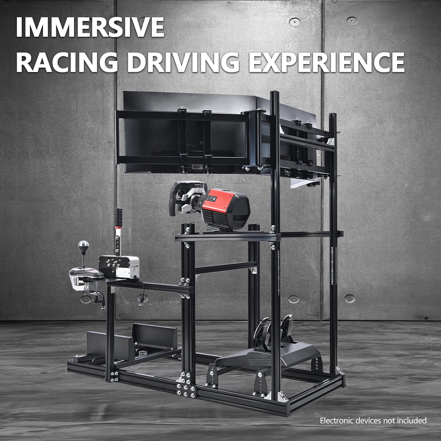 Dardoo 3060 Aluminum Racing Simulator Cockpit with Triple Monitor Stand , Fully Adjustable, Fit for Logitech G29 G923, Analog Frame 3060, Steering Wheel, Pedals, and Hand Brake Not Included