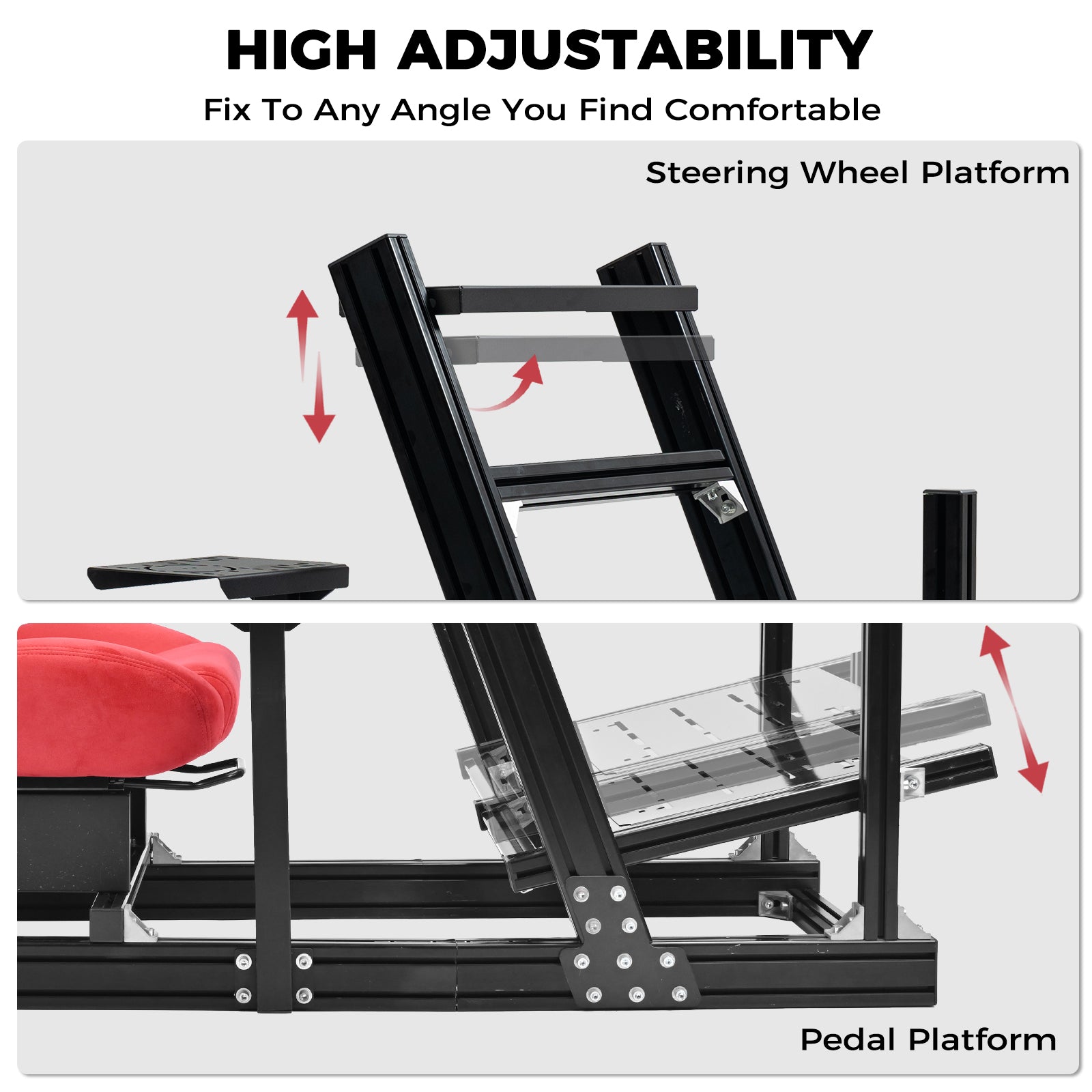 Minneer 4080 Aluminum Racing Simulator Cockpit with Suede Seat and Triple Monitor Stand, Fully Adjustability, Fit for Logitech, Thrustmaster, Fanatec G29 G920 T248, Not Include Steering Wheel,Pedals,Handbrake,Monitor