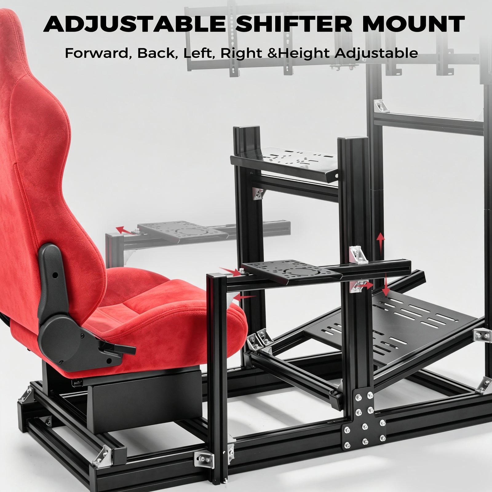 Minneer 4080 Aluminium Profile Racing Sim Cockpit with Red Suede Seat and Triple Monitor Stand, Fully Adjustability, Fit for Logitech,Thrustmaster, Fanatec G29 G923 T248, Not Include Steering Wheel,Pedals,Handbrake