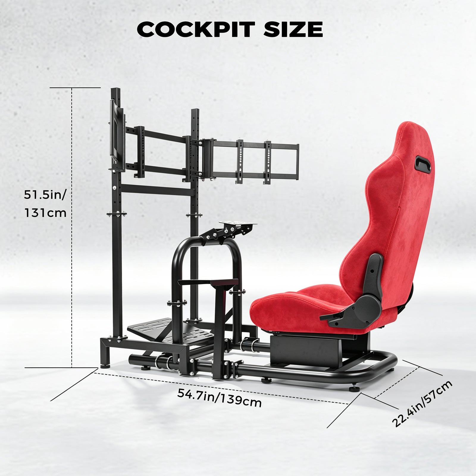 Minneer Racing Sim Cockpit with Triple Monitor Stand and Red Suede Seat, Wide Compatibility, Fit for Logitech,Thrustmaster, Fanatec G29 G923 T248, Not Include Steering Wheel,Pedals,Handbrake