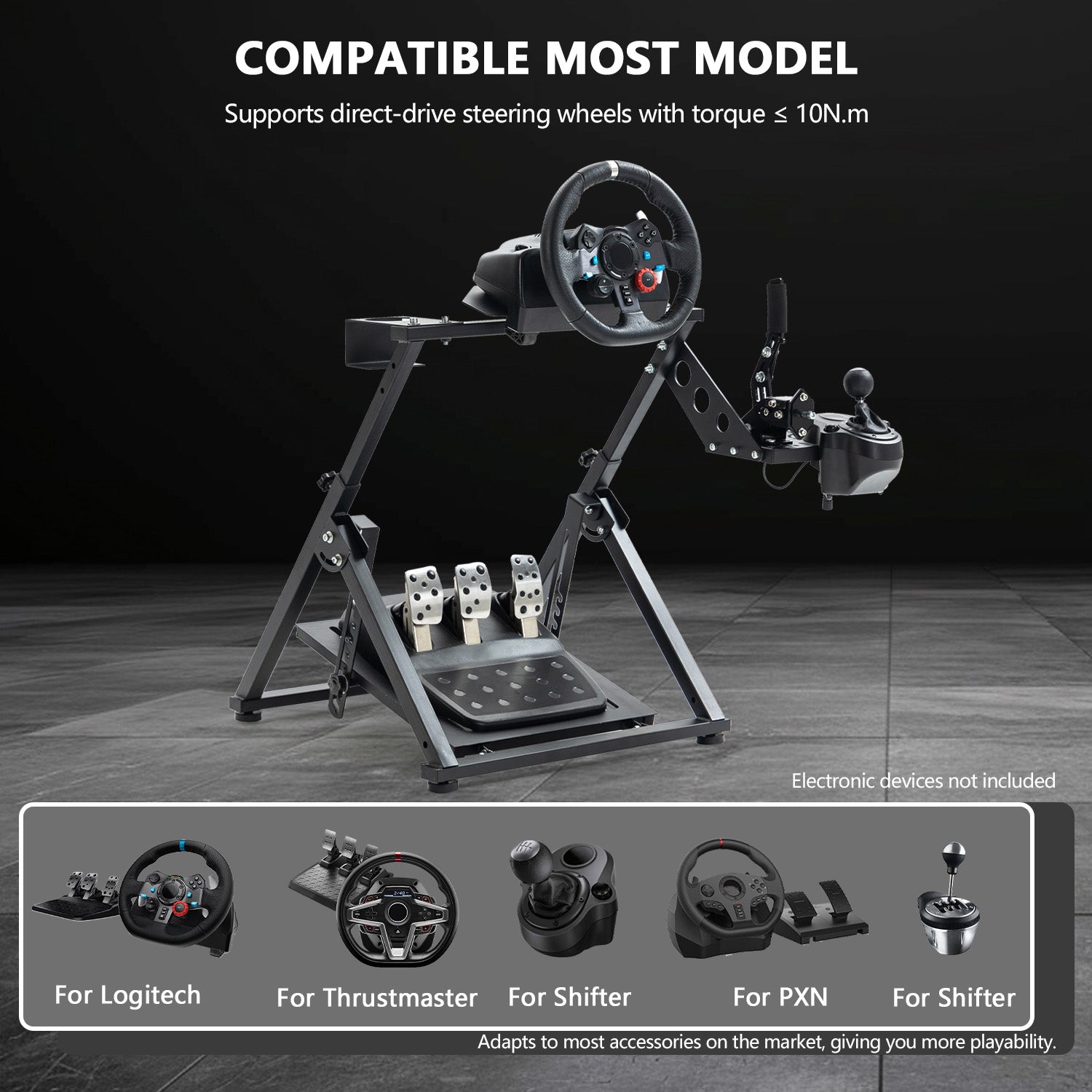 Minneer Foldable Racing Simulator Stand Fits for Logitech/Thrustmaster/Fanatec/Moza/PXN G29 G920 G923 R5 T248 T300 Adjustable Driving Steering Wheel Stand, Not Included Wheel Pedal