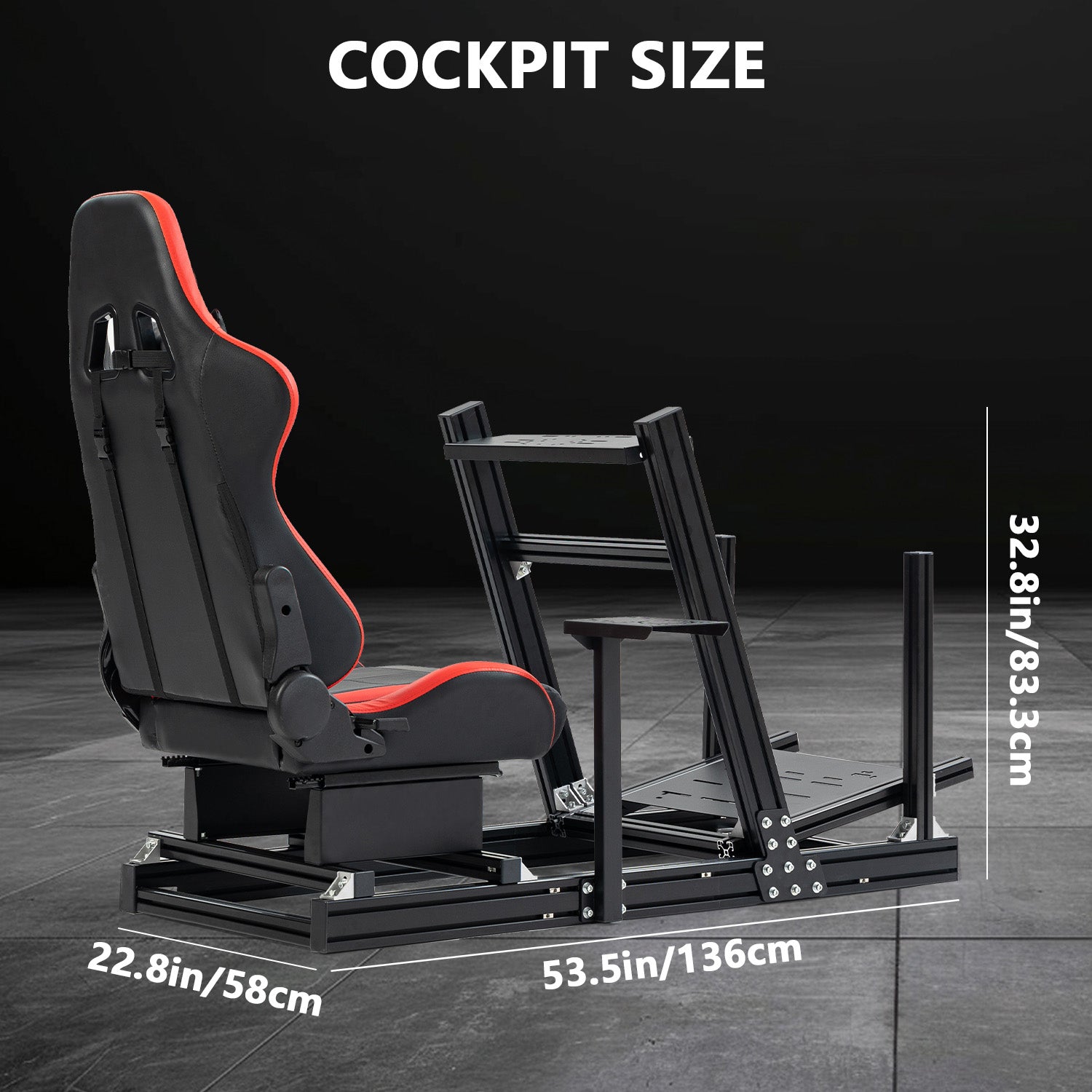 Minneer 4080 Aluminum Profile Racing Simulator Cockpit with Red Seat, Fully Adjustability, Fit for Logitech G920 & G923, Xbox, Thrustmaster T300Rs, Sim Frame 8040, without Steering Wheel, Pedals and Handbrak