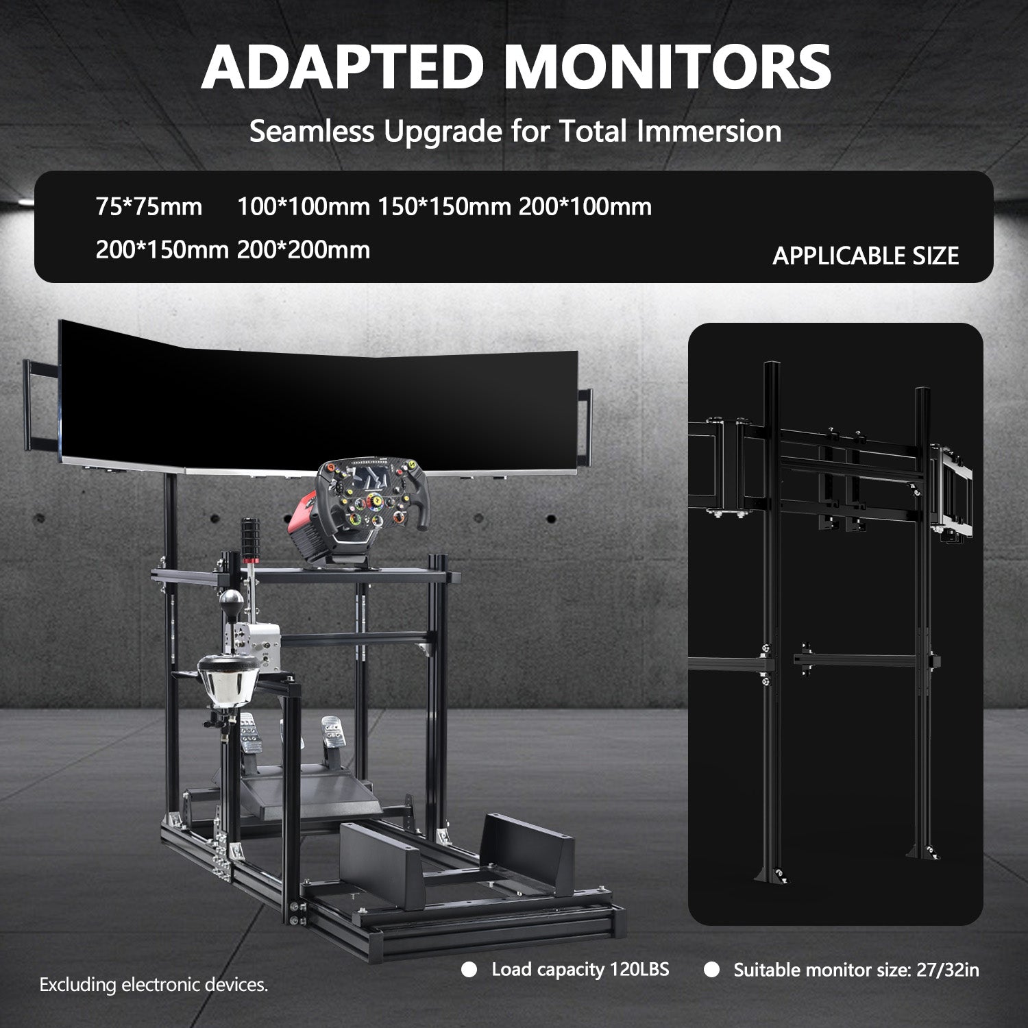 Dardoo 3060 Aluminum Racing Simulator Cockpit with Triple Monitor Stand , Fully Adjustable, Fit for Logitech G29 G923, Analog Frame 3060, Steering Wheel, Pedals, and Hand Brake Not Included