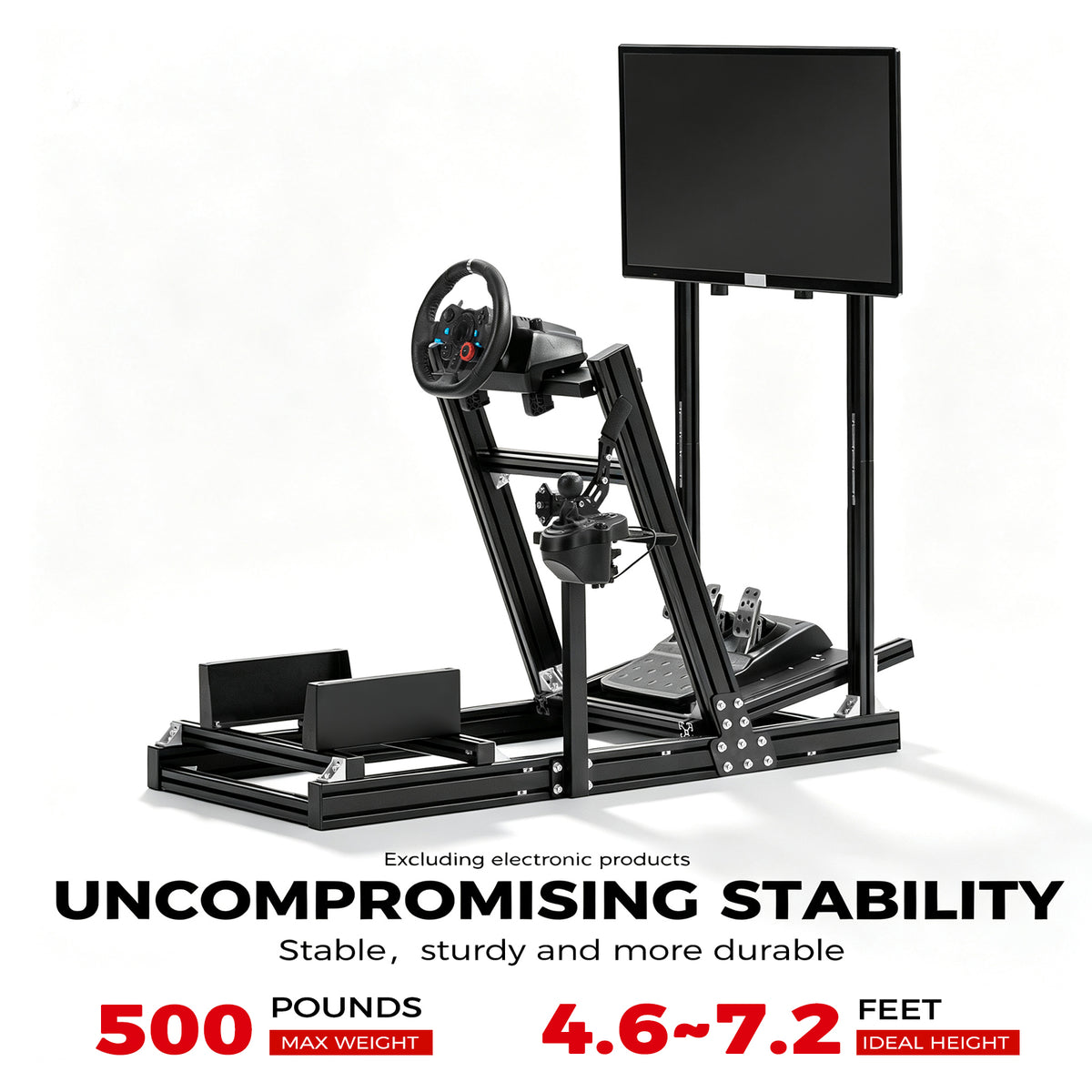 Minneer 4080 Aluminum Profile Racing Simulator Cockpit with Monitor Stand , Unlimited Adjustment, Fit for Thrustmaster, Fanatec, Moza, Logitech G29 GPro, Sim Frame 8040,Not Include Steering,TV,Wheel,Pedals,Handbrake