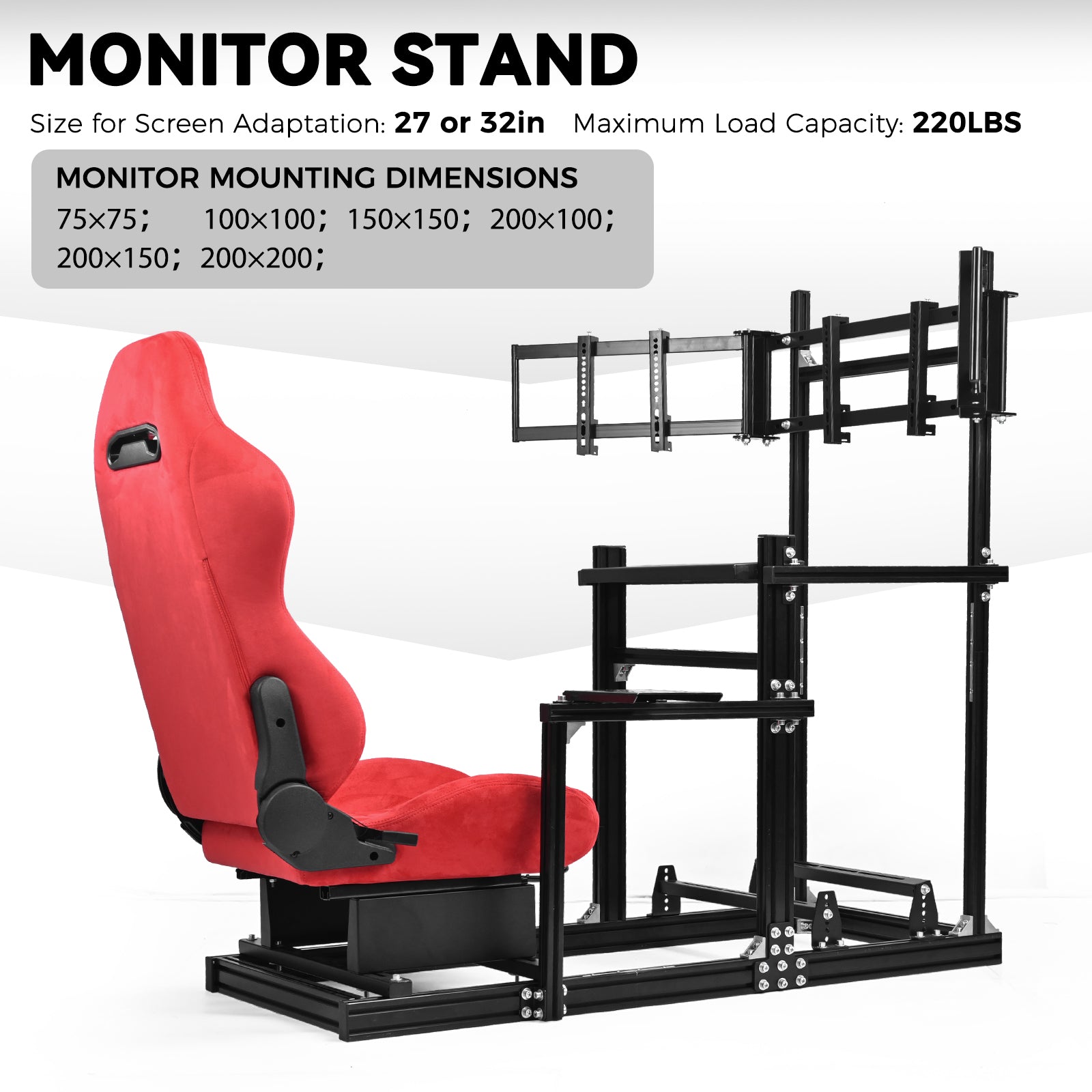 Minneer 3060&3030 Aluminium Racing Simulator Cockpit with Red Suede Seat, fit for Fanatec, for Logitech, for Thrustmaster, Racing Stand with Triple TV Mount, Steering Wheel and Pedals Not Include